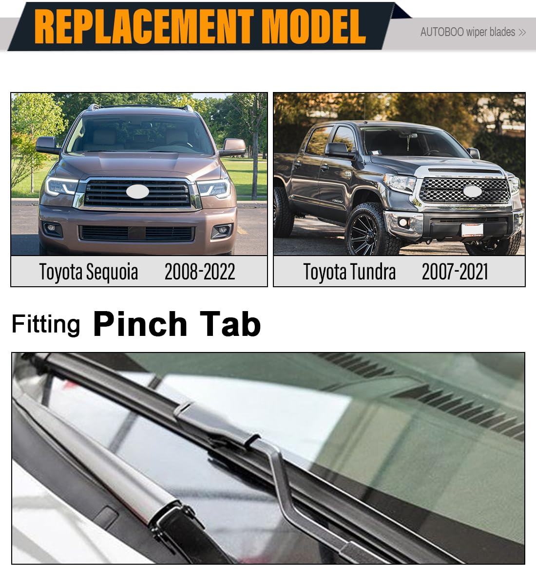 Autoboo 26''+23'' Windshield Wiper Blade For Toyota Tundra 2007-2021 Sequoia 2008-2020 2021 2022-Original Replacement Factory Qu