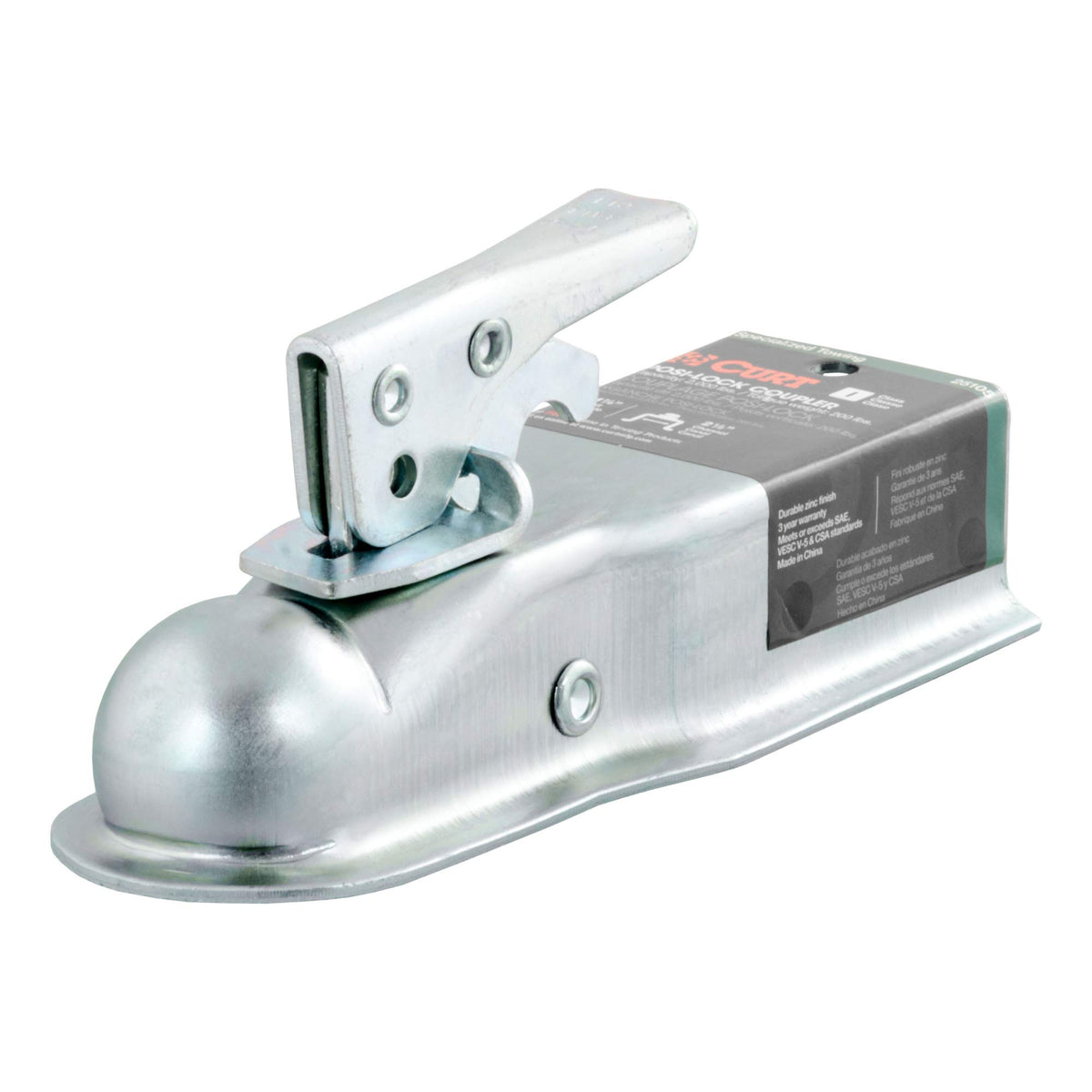 Curt 25105 Straight Tongue Trailer Coupler For 2-1/2-Inch Channel, 1-7/8-In Hitch Ball, 2,000 Lbs