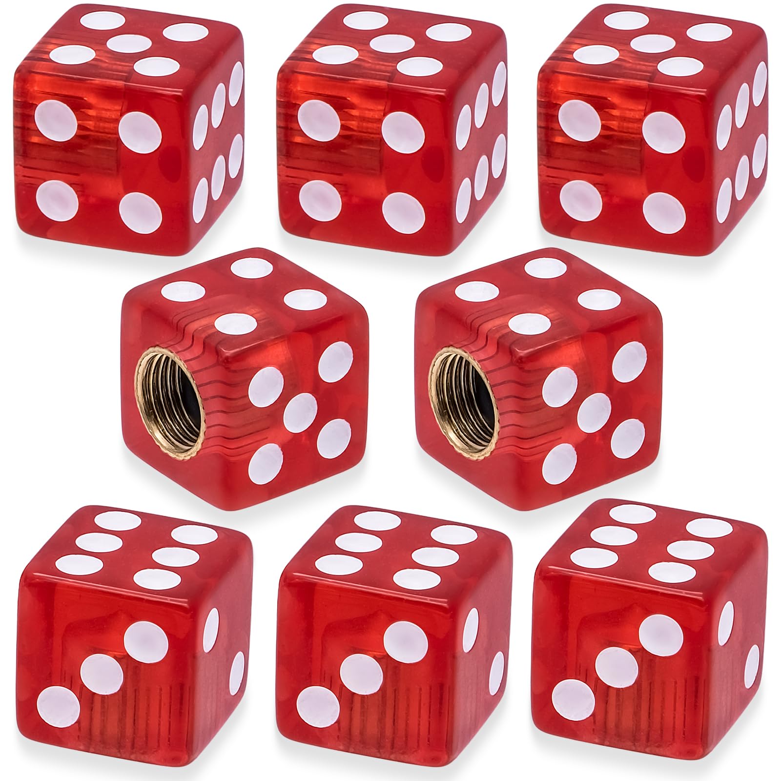 Meajoo 8Pcs Dice Shape Tire Valve Stem Caps, Universal Copper Core Dustproof Tire Valve Stem Covers For Cars, Suv, Trucks, Bikes