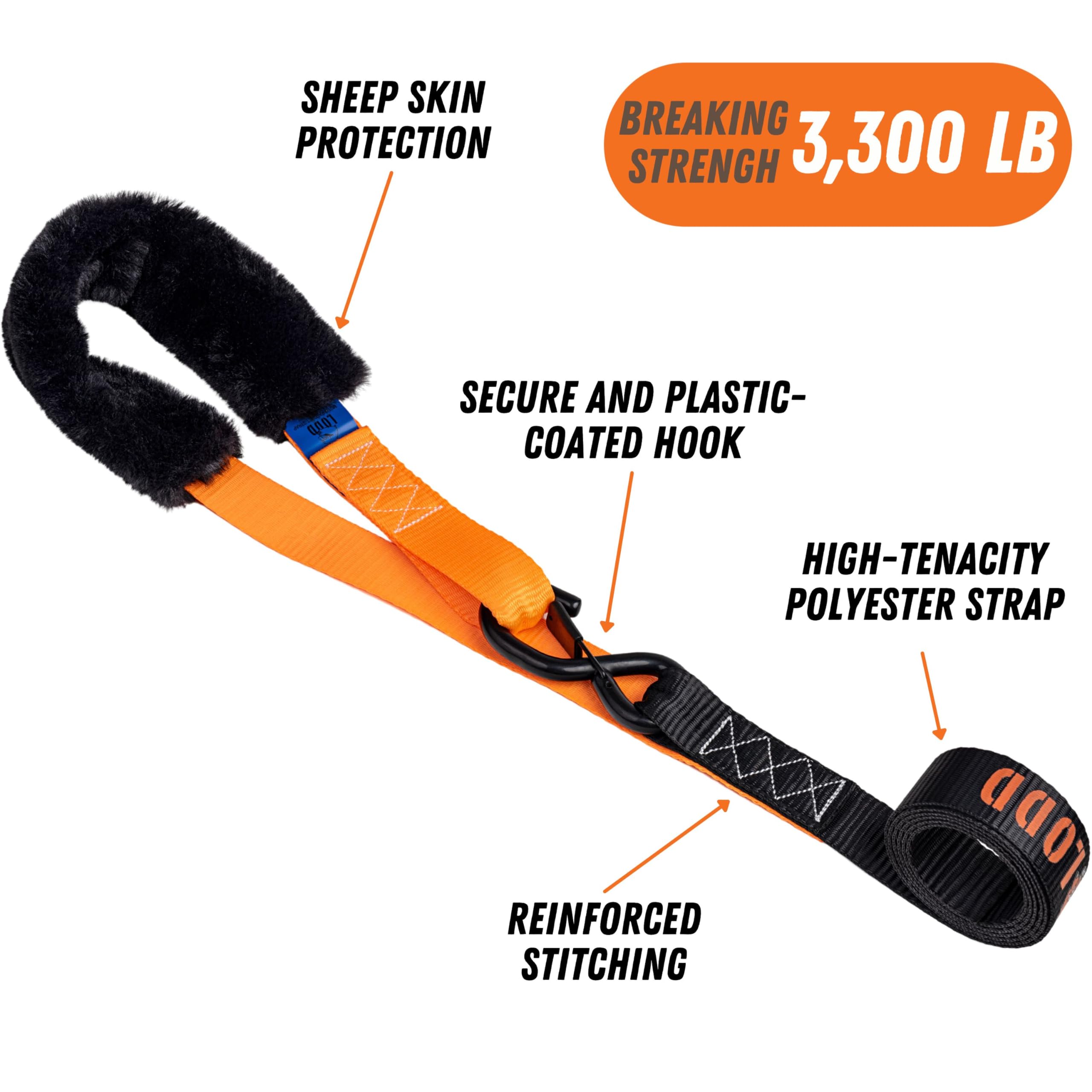 Lodd - Motorcycle Tie Down Straps With Ratchets And Sheepskin Protection Loops. The Ultimate Motorcycle Straps, 38Mm Wide, Secure Hooks For Motorcycles, Atvs. Carry Case Included. 3300 Lb Stregth.