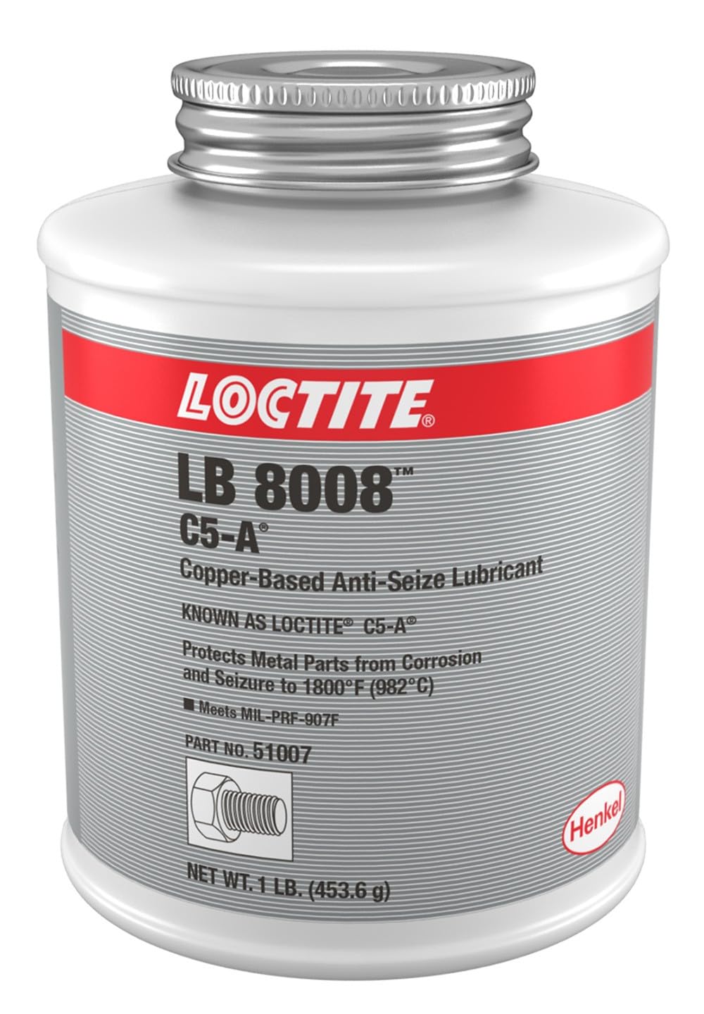 Loctite 51007 Copper Lb 8008 C5-A Anti-Seize Lubricant, -20 Degree F Lower Temperature Rating To 1800 Degree F Upper Temperature Rating, 1 Lb. Brush Top Can
