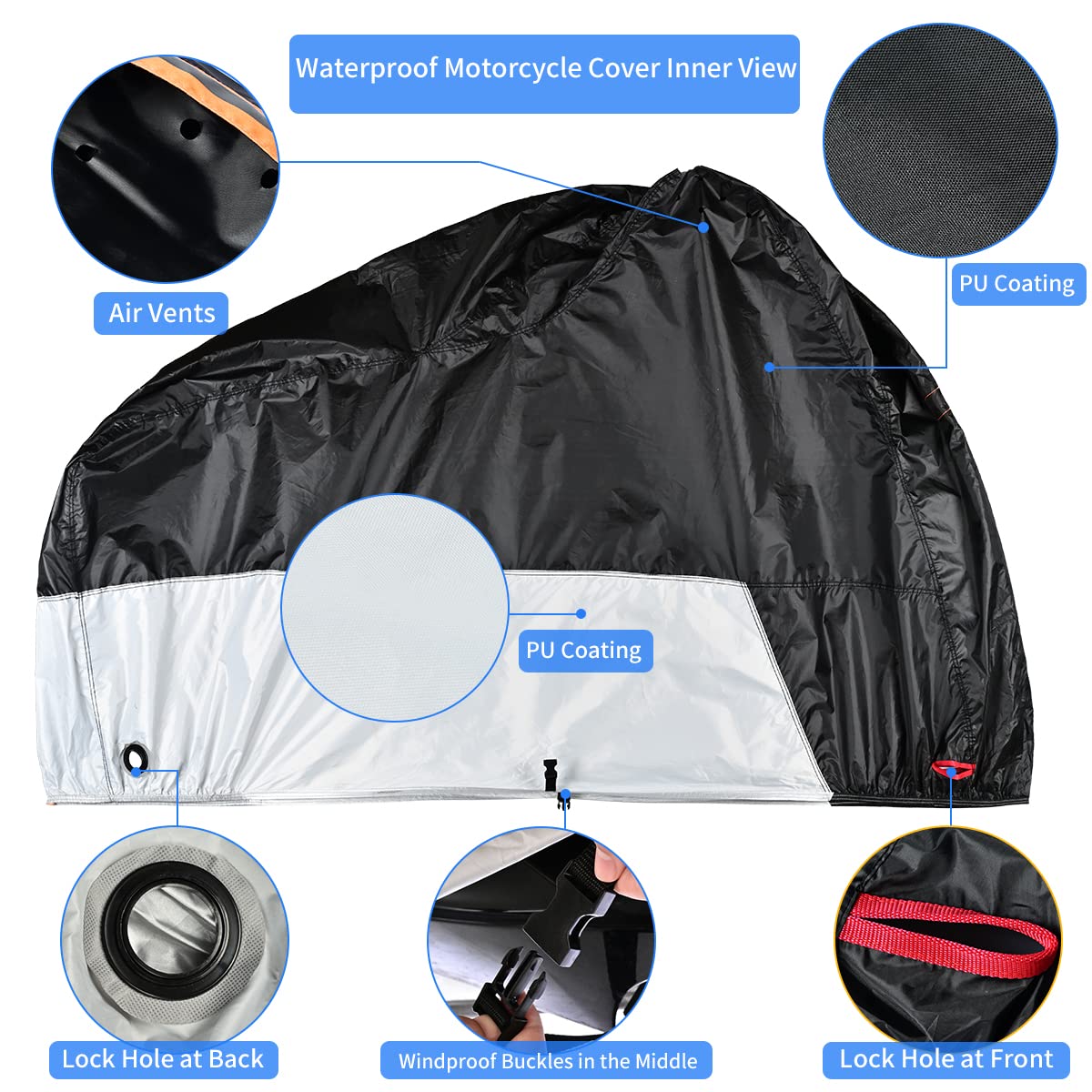 Motorcycle Cover, Coverado Motorcycle Covers Waterproof Outdoor Storage With Lockholes And Night Reflector, All Weather Waterpro