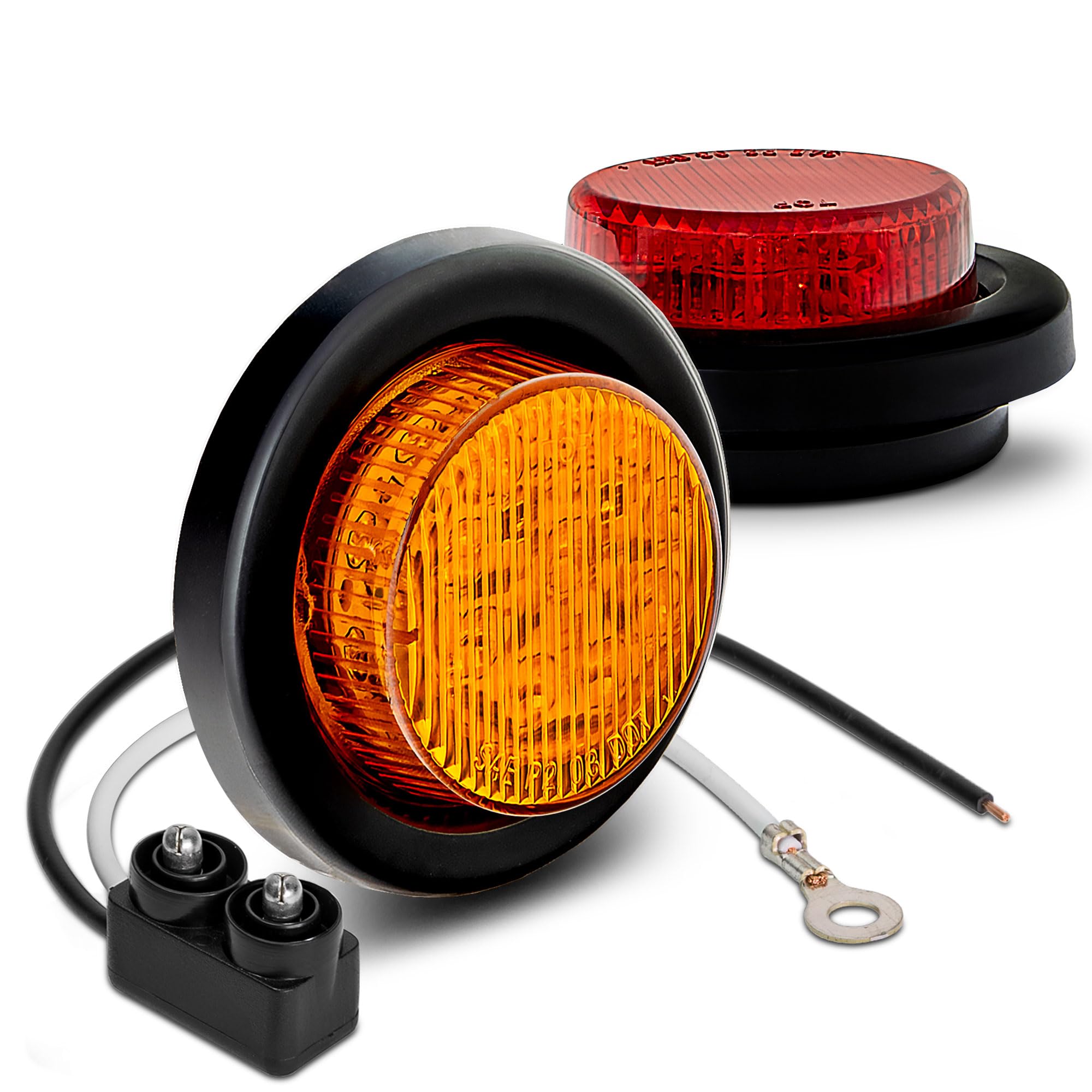 True Mods 2Pc 2'' 12V Amber + Red Round Led Clearance Side Marker Light Kit [Dot Approved] [Reflector Lens] [Grommet & Plugs] [F
