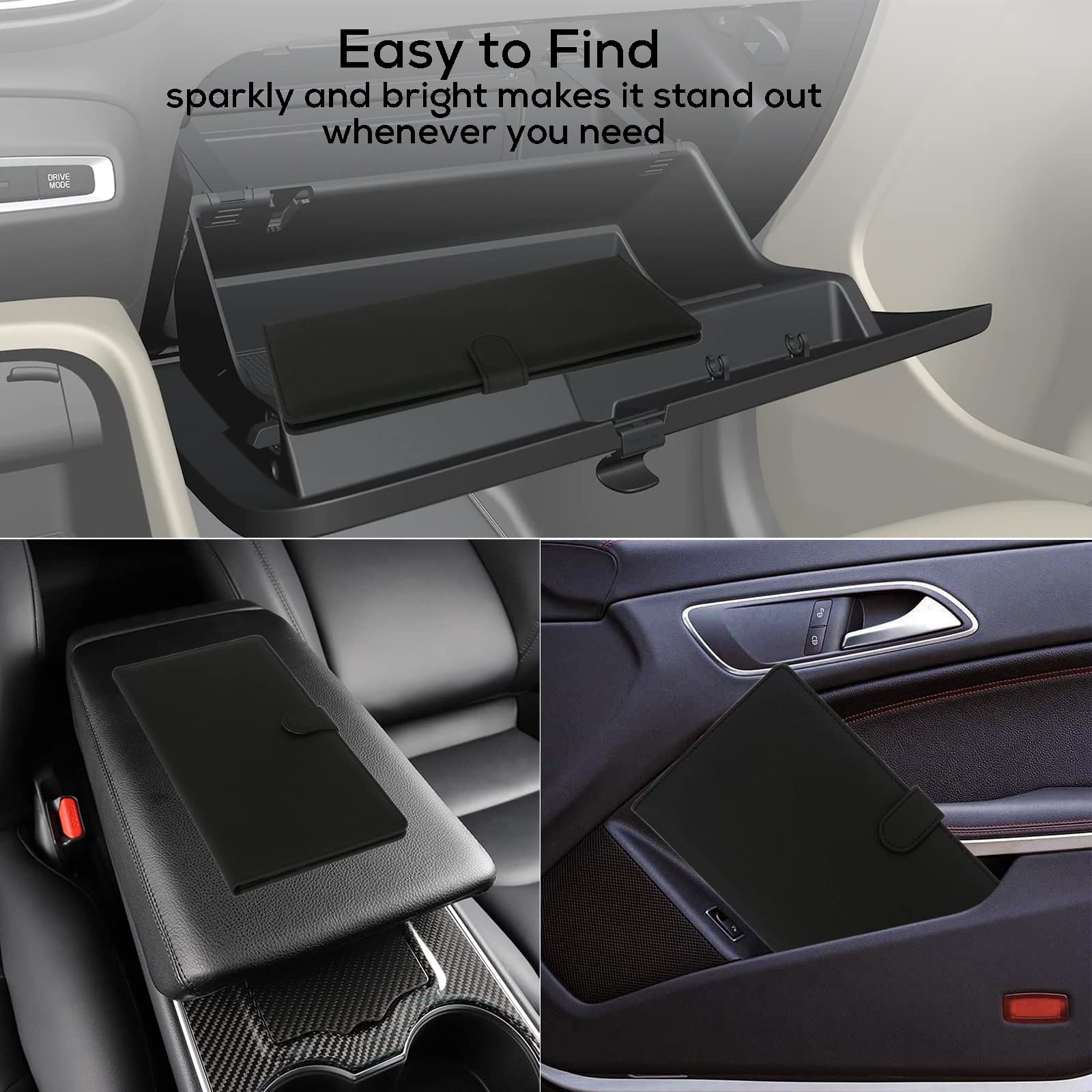 Srandme Car Registration And Insurance Holder, Leather Vehicle Glove Box Car Organizer Wallet With Magnetic Shut For Documents, Cards, Paperwork, Driver License, Black