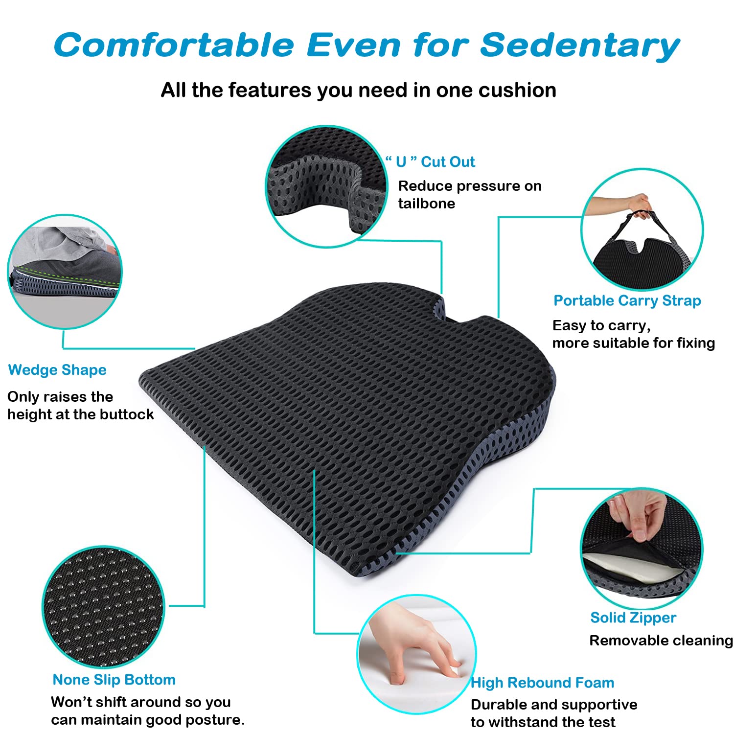 Car Wedge Seat Cushion For Car And Truck Seat Office Chair Wheelchair - Memory Foam Seat Pad For Sciatica Tailbone Pain Relief