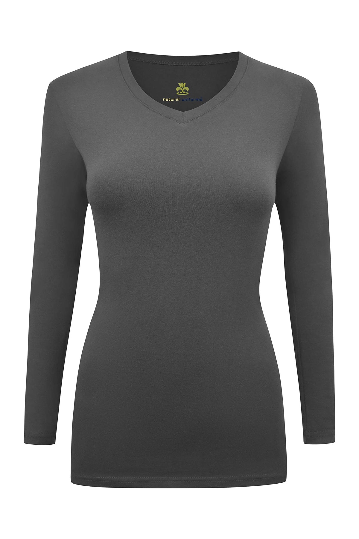 Natural Uniforms Womens Long Sleeve V-Neck T-Shirt Under Scrub (Charcoal, X-Large)