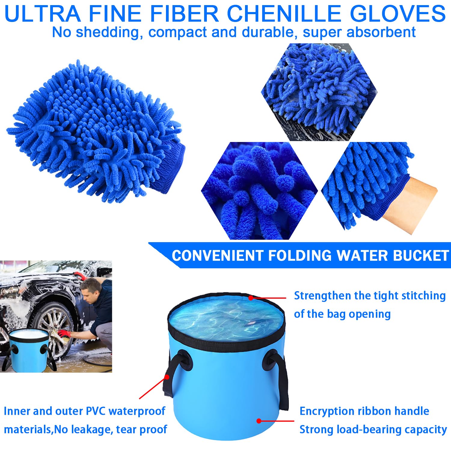 Lianxin 37Pcs Car Wash Detailing Kit Cleaning Kits With Foam Gun Sprayer Bucket Towels Tire Brush Wash Mitt Sponge Duster Brush