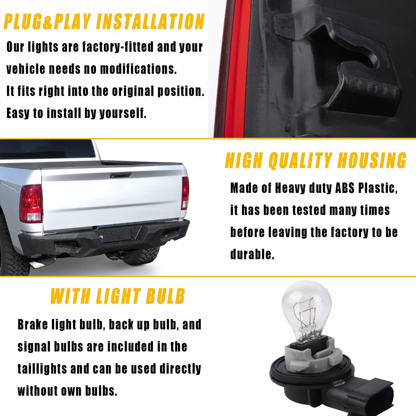 Boine Right Side Tail Light Compatible With 2009-2018 Dodge Ram 1500 2500 3500 - Bulb Included (Right Passenger Side)