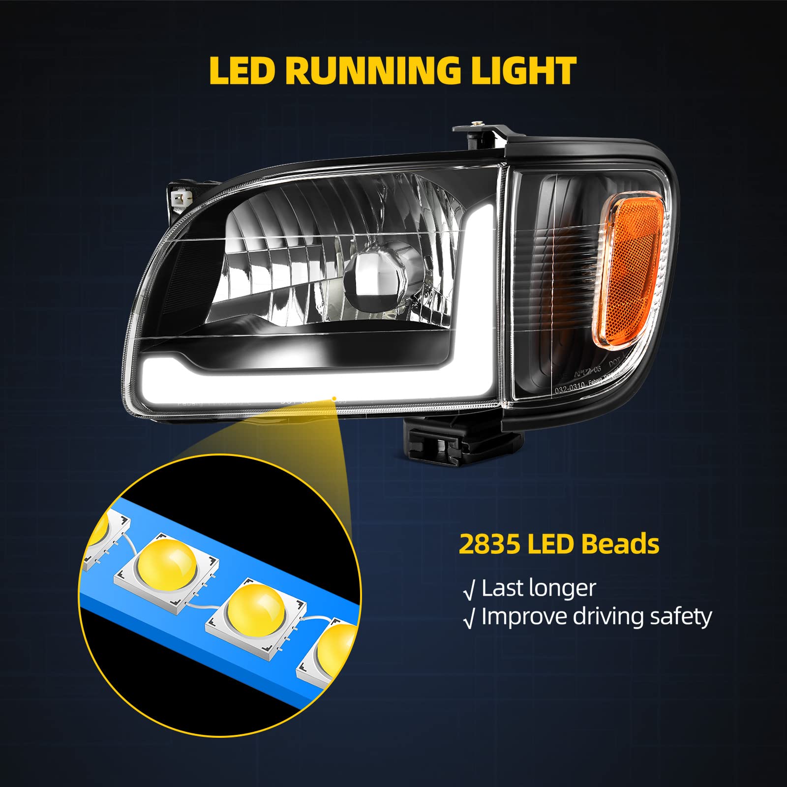 Dwvo Led Headlight Assembly Compatible With 2001-2004 01 02 03 04 Tacoma Pickup Truck Headlamps Replacement Headlights Black Hou