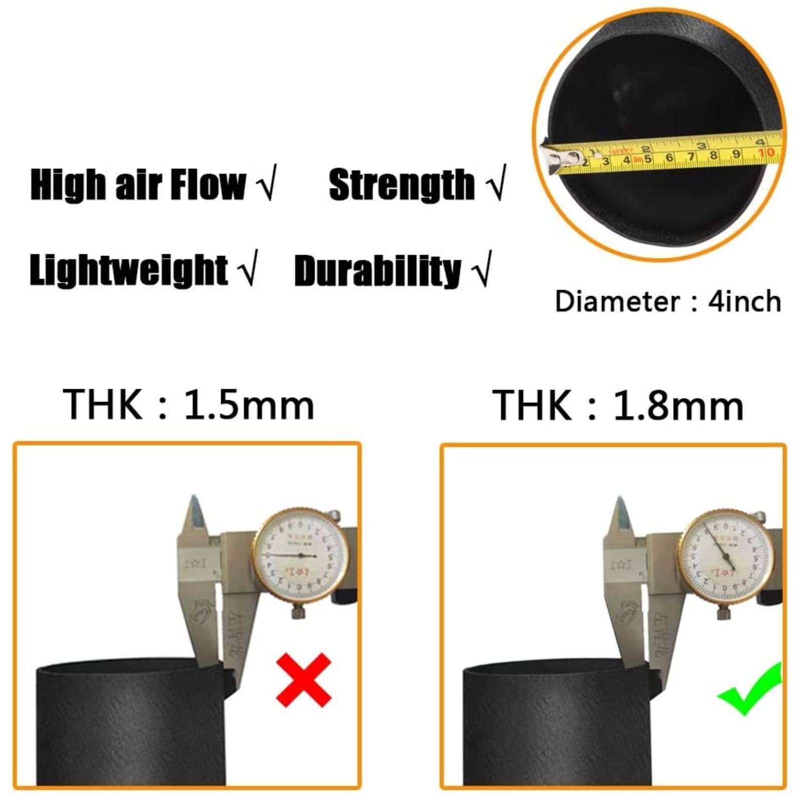 4 Inch Cold Air Intake & Heat Shield For 09-14 Silverado 1500 Gmc Sierra 1500 Yukon Cadillac Escalade Esv Ext Black & Black