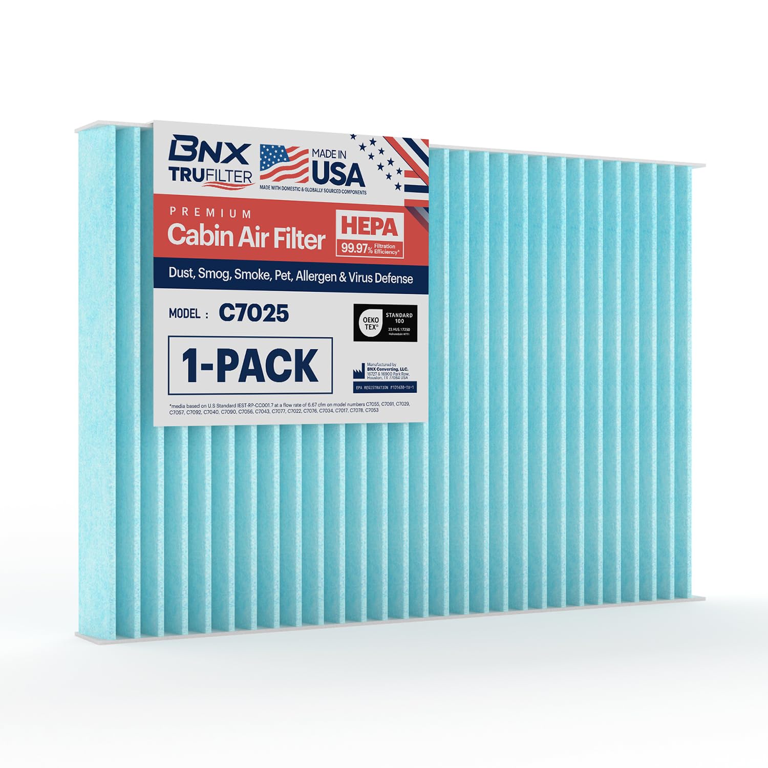 Bnx Trufilter C7025 Cabin Air Filter, Hepa 99.97%, Made In Usa, Compatible With Audi: A4, A4 Quattro, Rs4, S4
