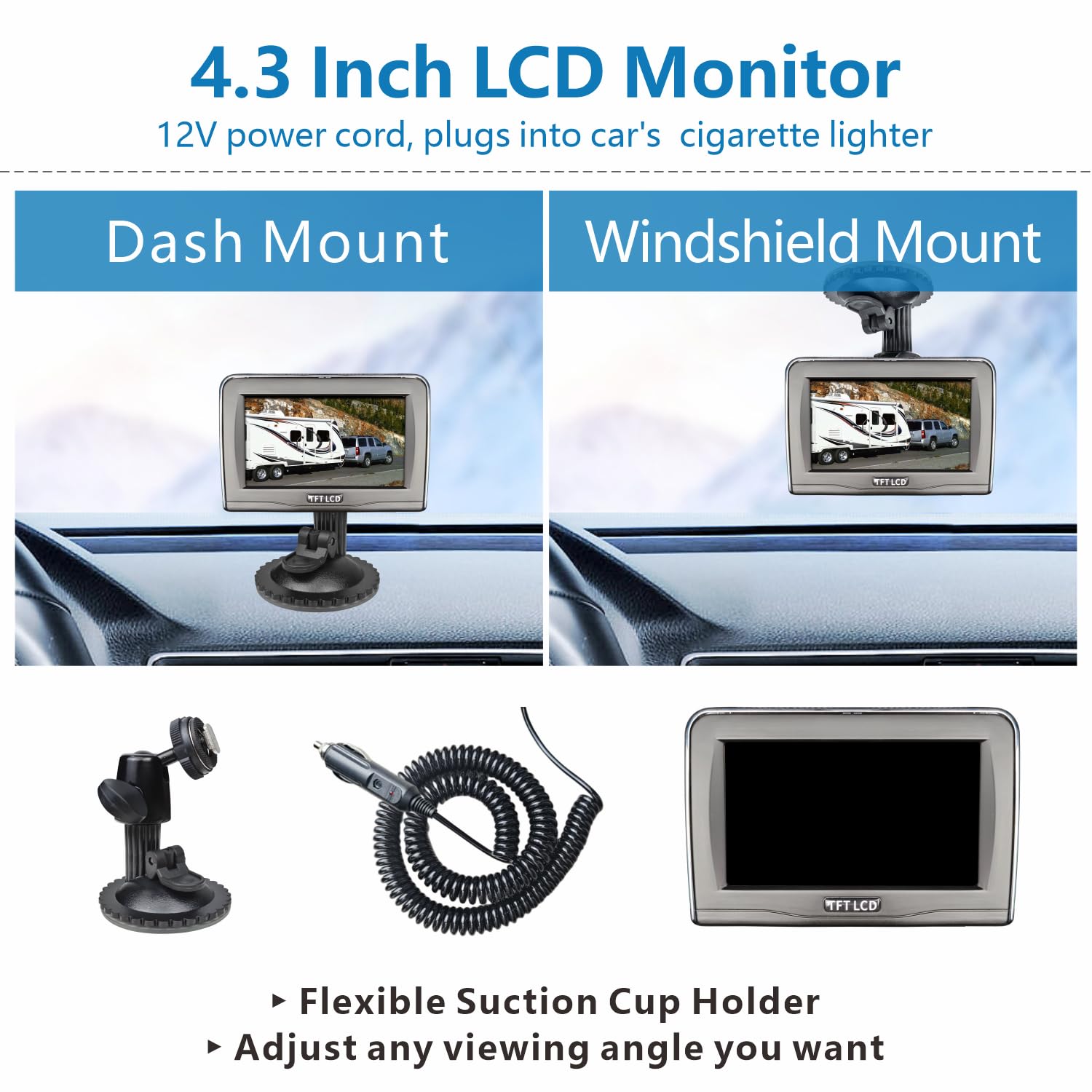 Wireless Backup Camera Systems For Trucks With 4.3Inch Lcd Monitor, Wifi Magnetic Back Up Camera Built-In Rechargeable Battery,