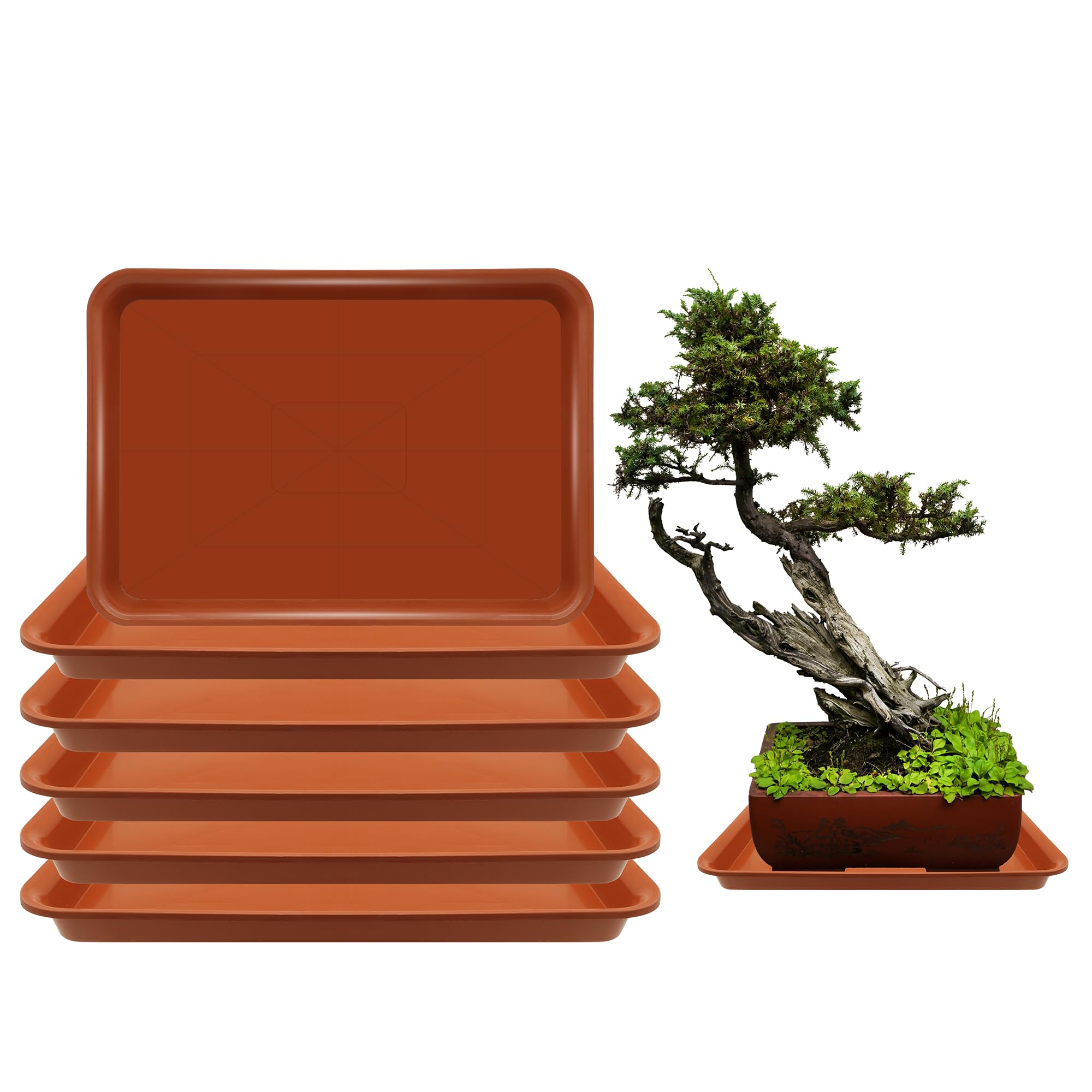 6 Pack Rectangle Plant Saucers for 7.8 Inch Pots - Indoor Outdoor Drip Tray for Planters - Plastic Planter Water Tray (Terracotta  12.5 x9   12 Inch  6pcs)-New