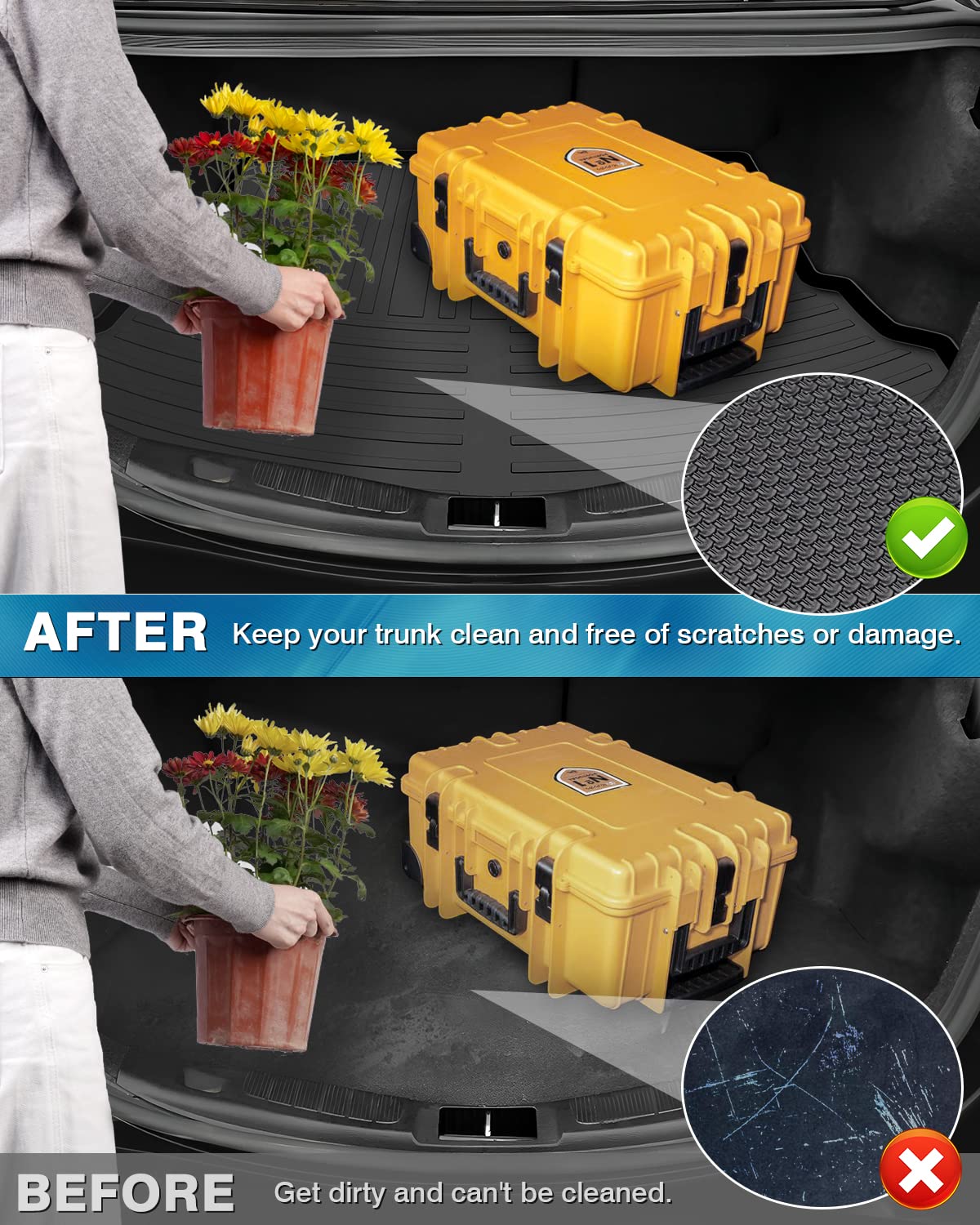 Mixsuper All Weather Cargo Liner Custom Fit Trunk Mat Compatible with 2013-2020 Ford Fusion S, SE, Titanium, 2017-2018 Ford Fusi