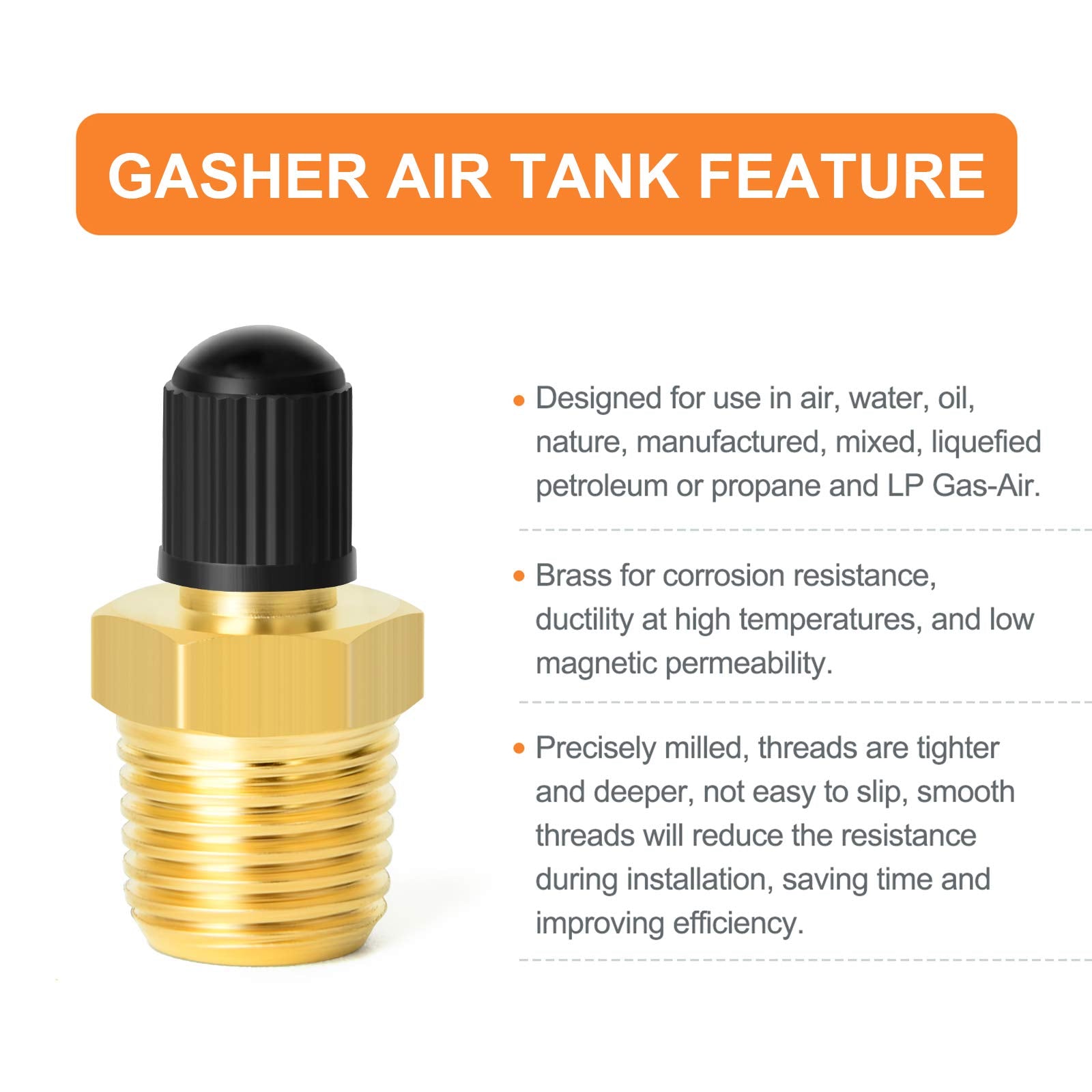 Gasher 6Pcs 1/4'' Npt Tank Valve Anti-Corrosion Brass Schrader Valve With 1/4'' Male Npt,Using With Air Compressor Tanks