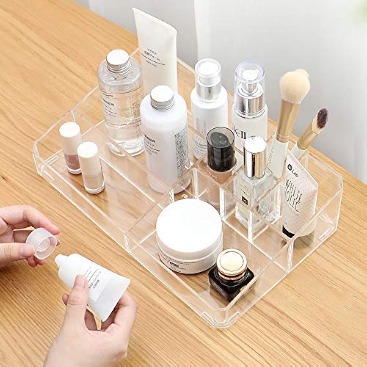 Sooyee Clear Makeup Organizer 9 Spaces Vanity Organizer Cosmetic Display Cases for Lipstick Makeup Brushes and Skin Care Products Plastic Makeup Storage-New