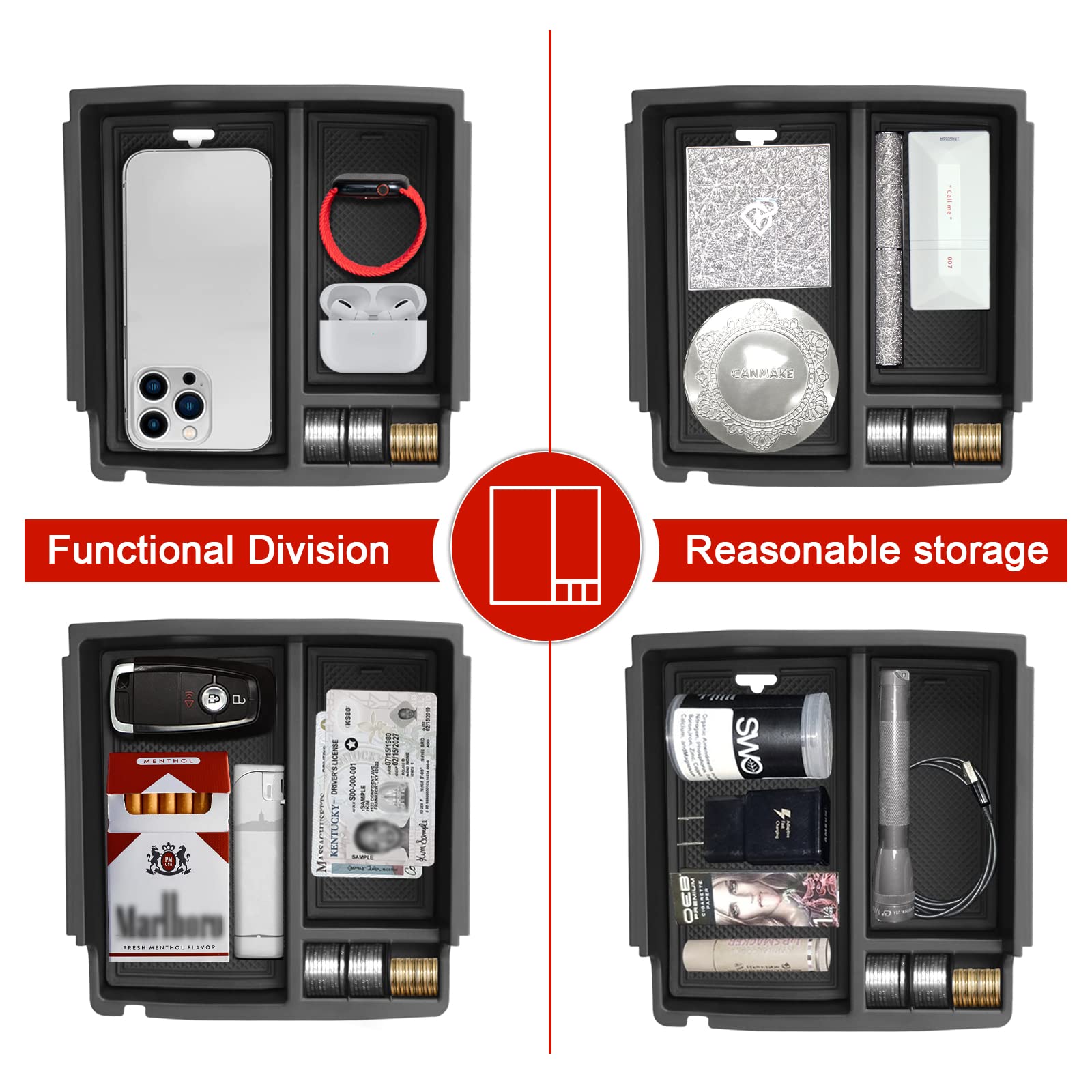 Mabett Center Console Organizer Compatible With Ford Bronco 2021 2022 2023 2024, Armrest Storage Box Fit Bronco Accessories 2/4-Door, Insert Upper Tray Black