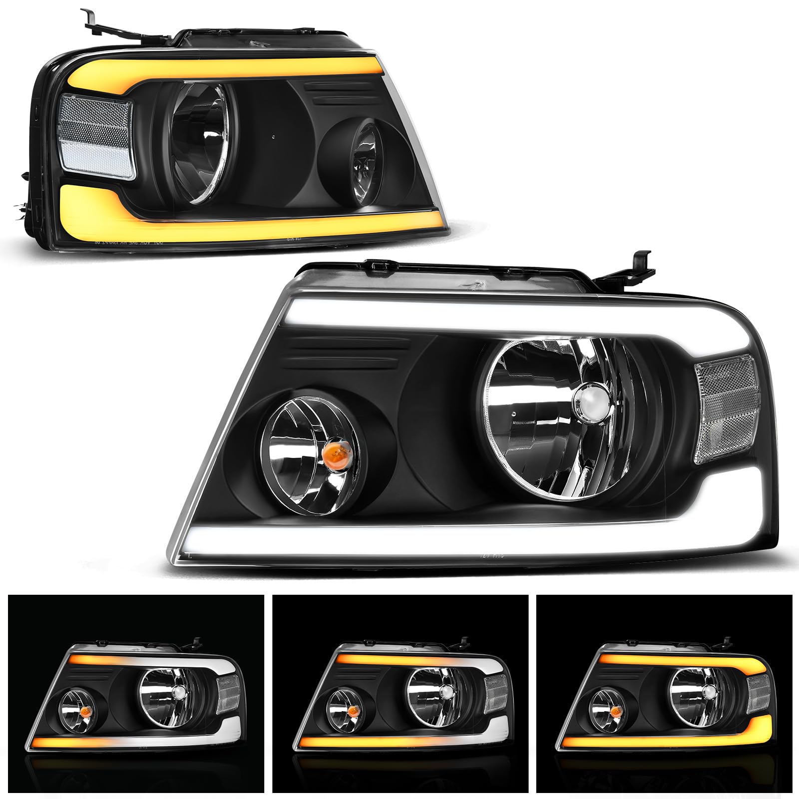 Autosaver88 Switchback Led Tube Headlights Assembly Compatible With 2004-2008 Ford F150 F-150 Drl Headlight Headlamp Replacement