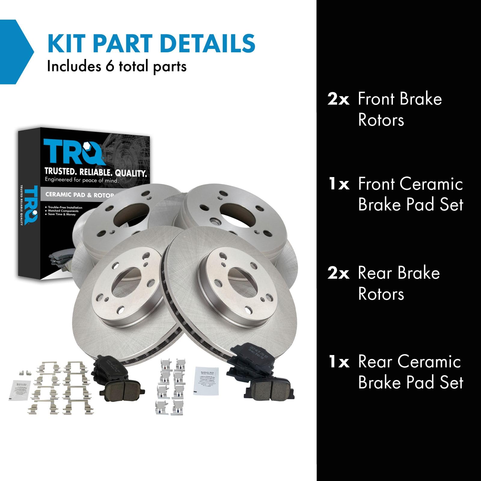 Trq Front And Rear Brake Pad & Rotor Kit Brake Pads Brake Rotor Ceramic Compatible With 2000-2001 Lexus Es300 Toyota Camry