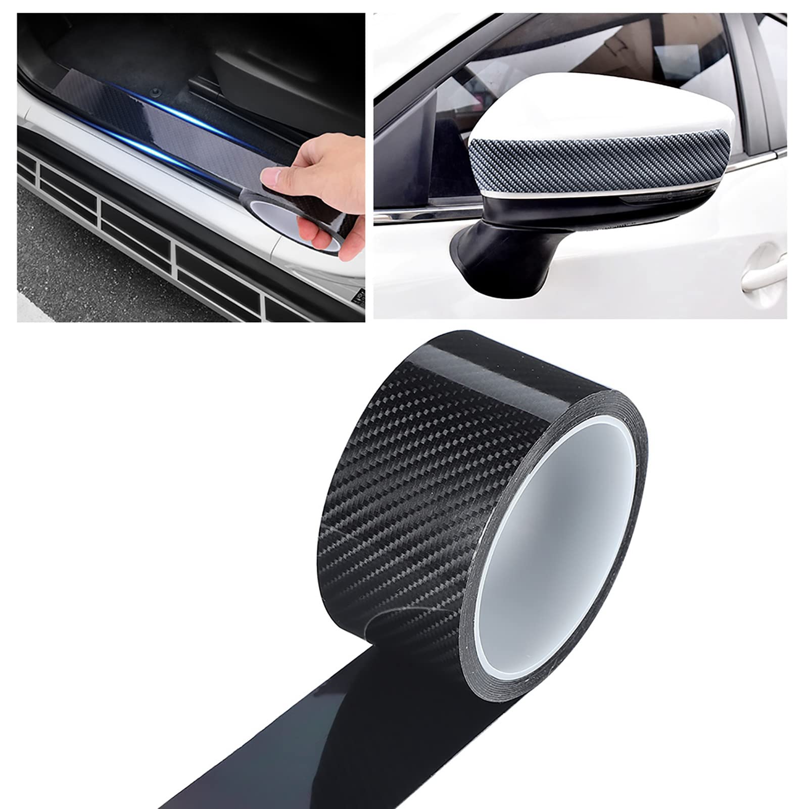 Black Carbon Fiber Tape, Car Door Guard Protective Anti-Scratch Film Sticker Automobile Accessory Universal(5Cm*3M)
