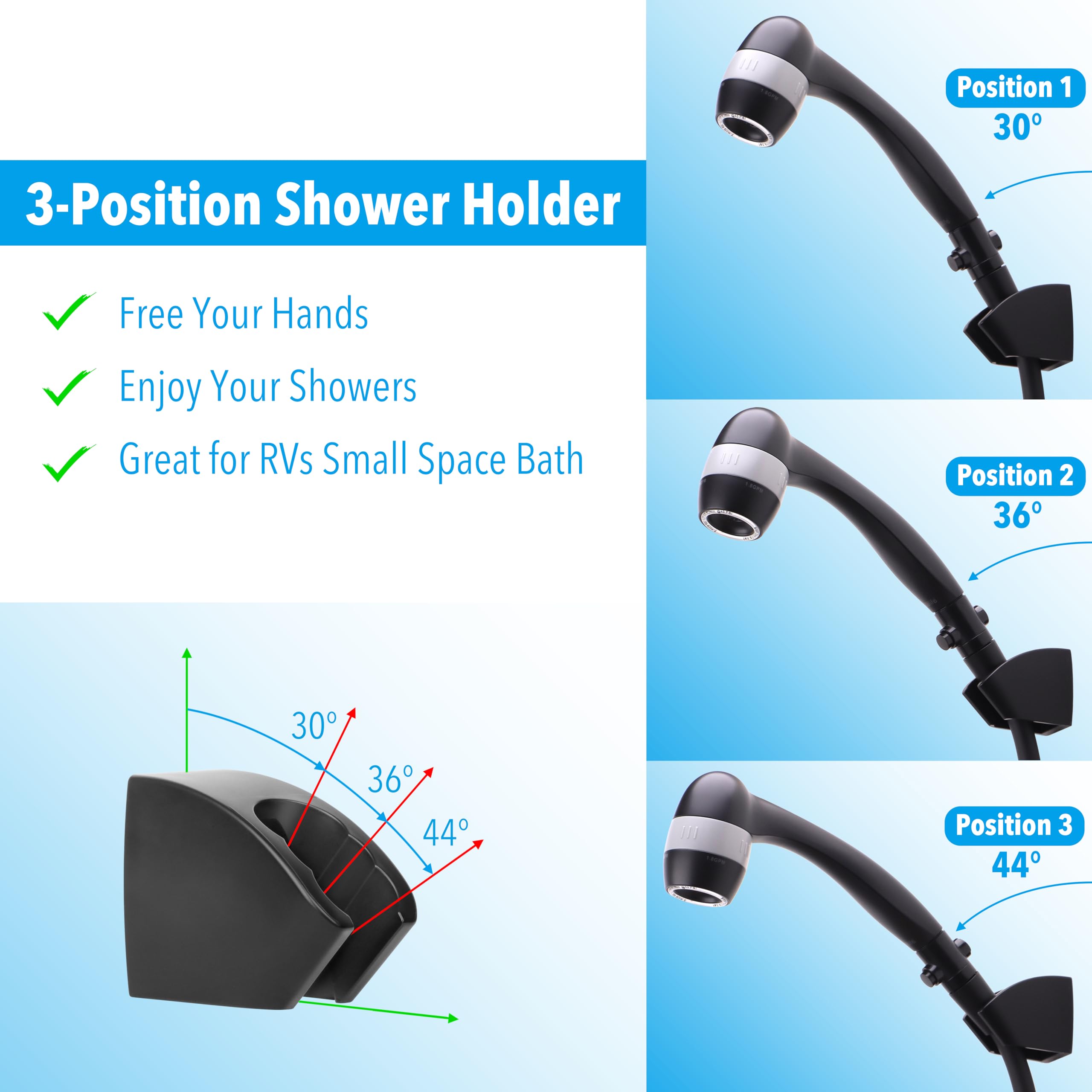 High Pressure Rv Shower Head With Hose And On Off Switch, 3 Flow Rate For Saving Water, Matte Black
