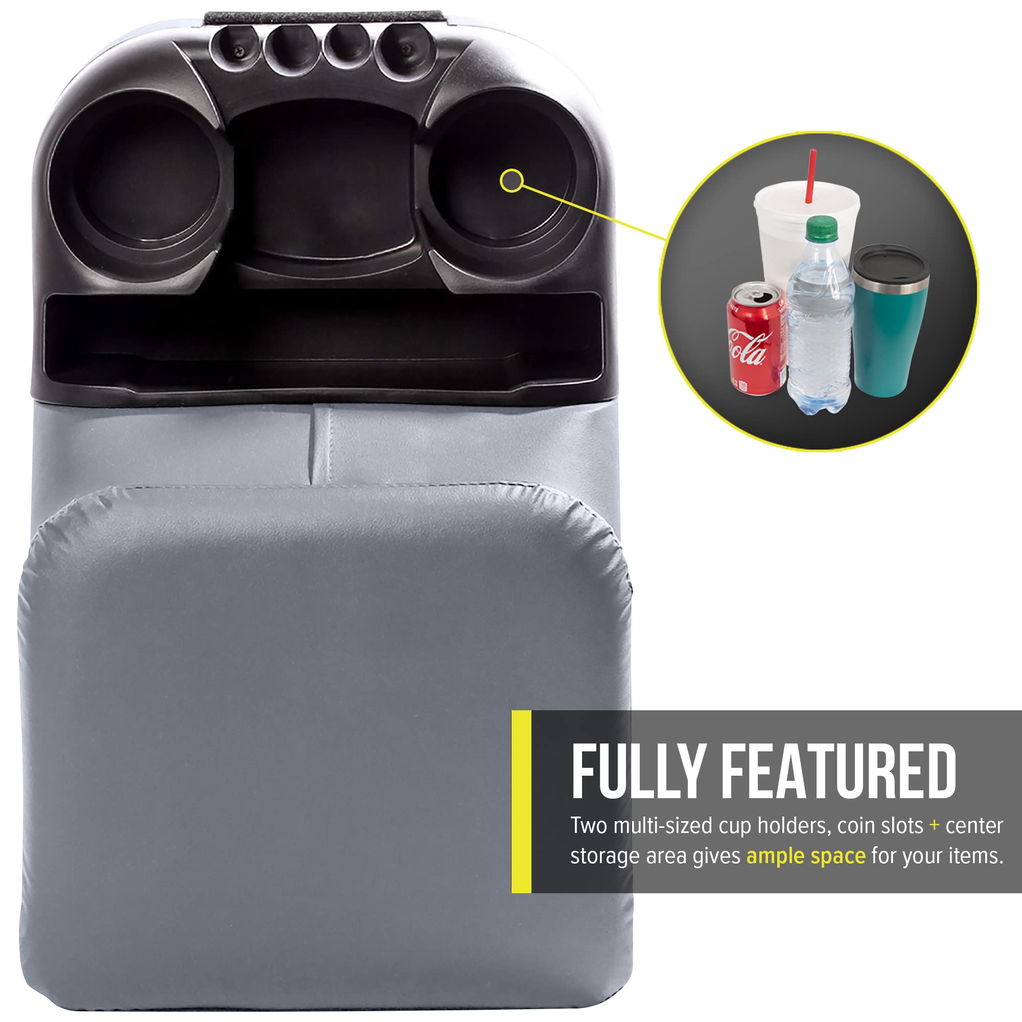 Moblorg Center Console For Truck Bench Seats, Vehicle Organizer, Medium, Vinyl, Made In Usa (Gray) (2130015)