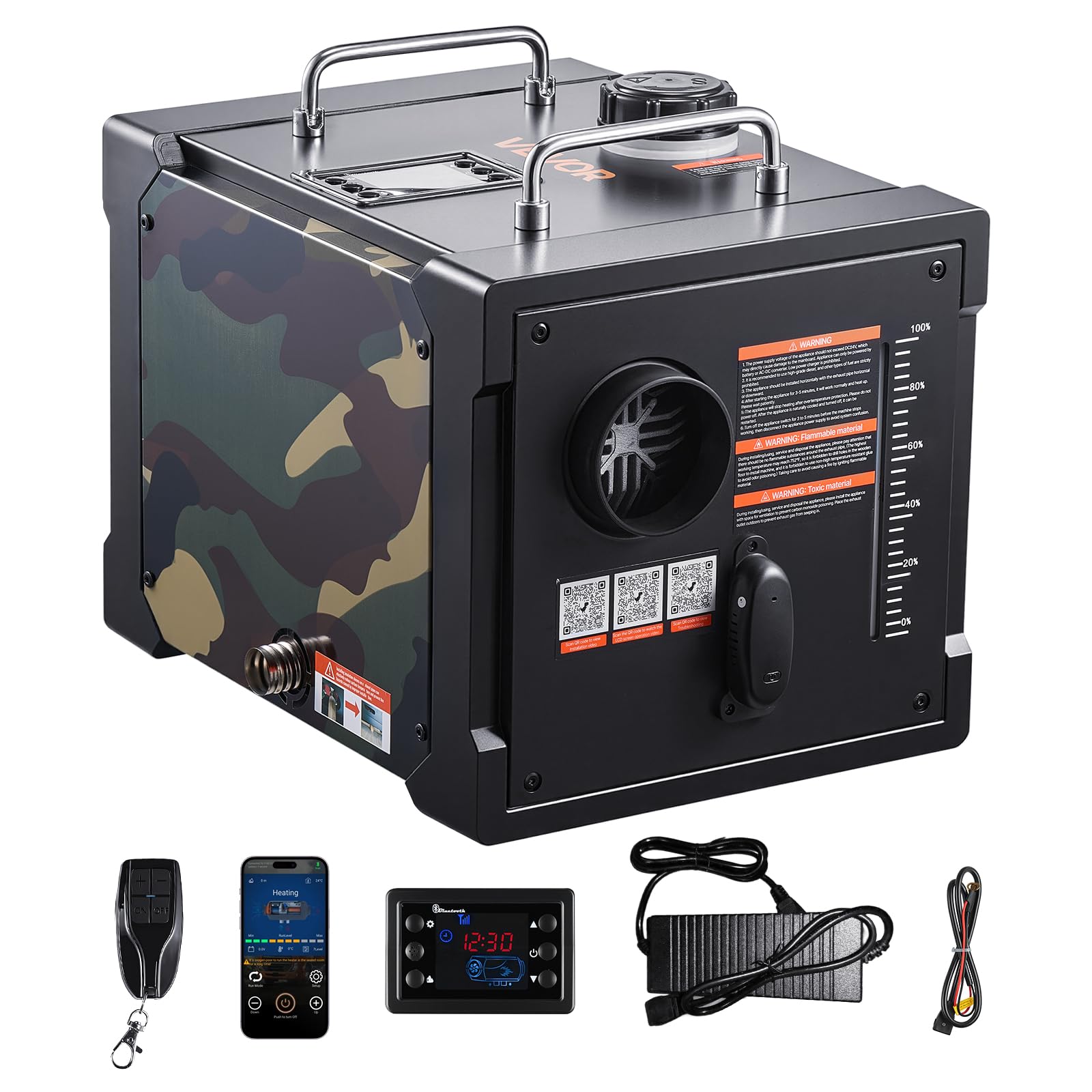 VEVOR Diesel Heater 8KW, DC 12V/24V, All in One Portable Diesel Air Heater with Bluetooth APP Control, Remote Control and LCD Sc