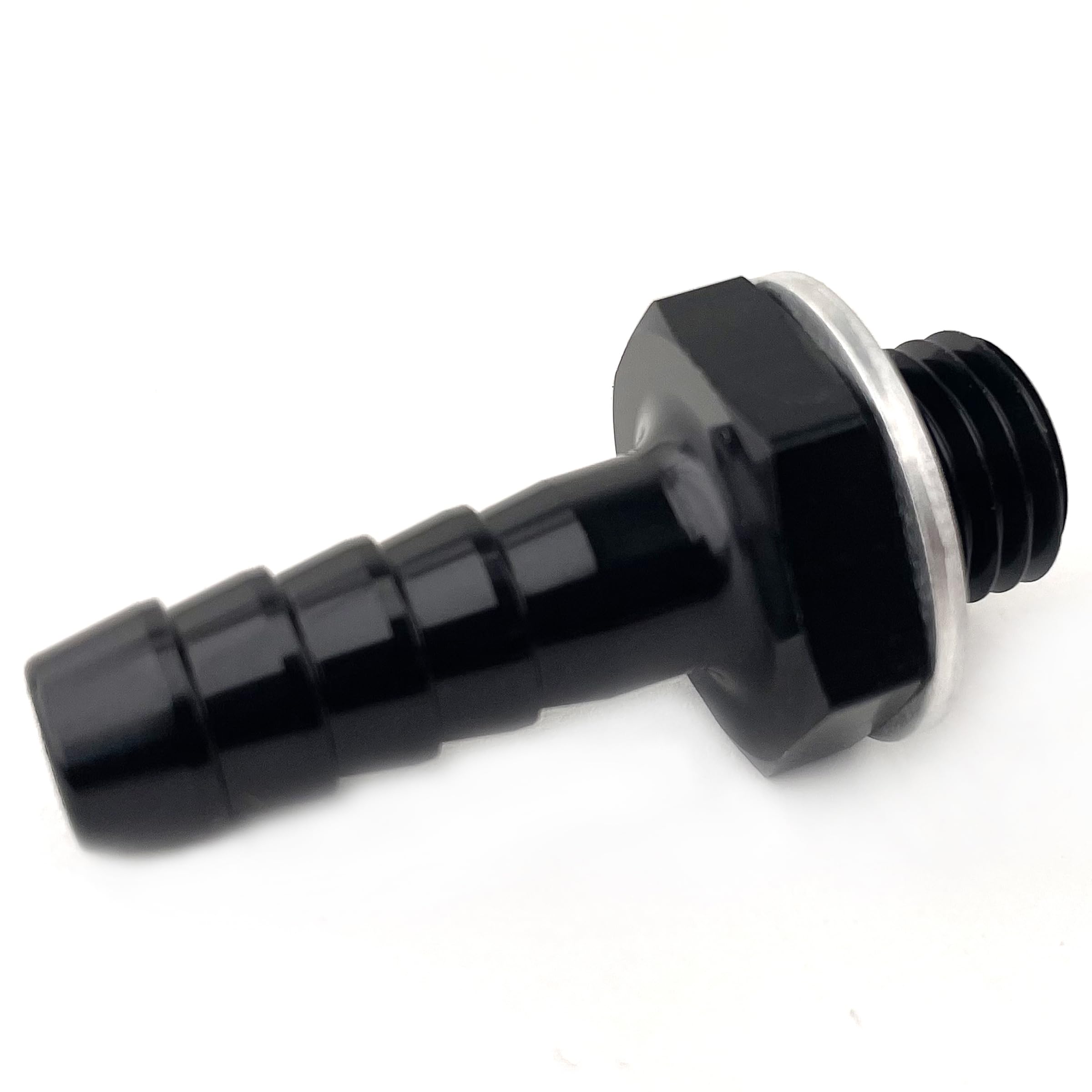 M12x1.5 Male to 3/8 (9.5mm) Hose Barb Fitting Fuel Oil Pump Inlet Adapter with AL Washer Aluminum Black Anodized