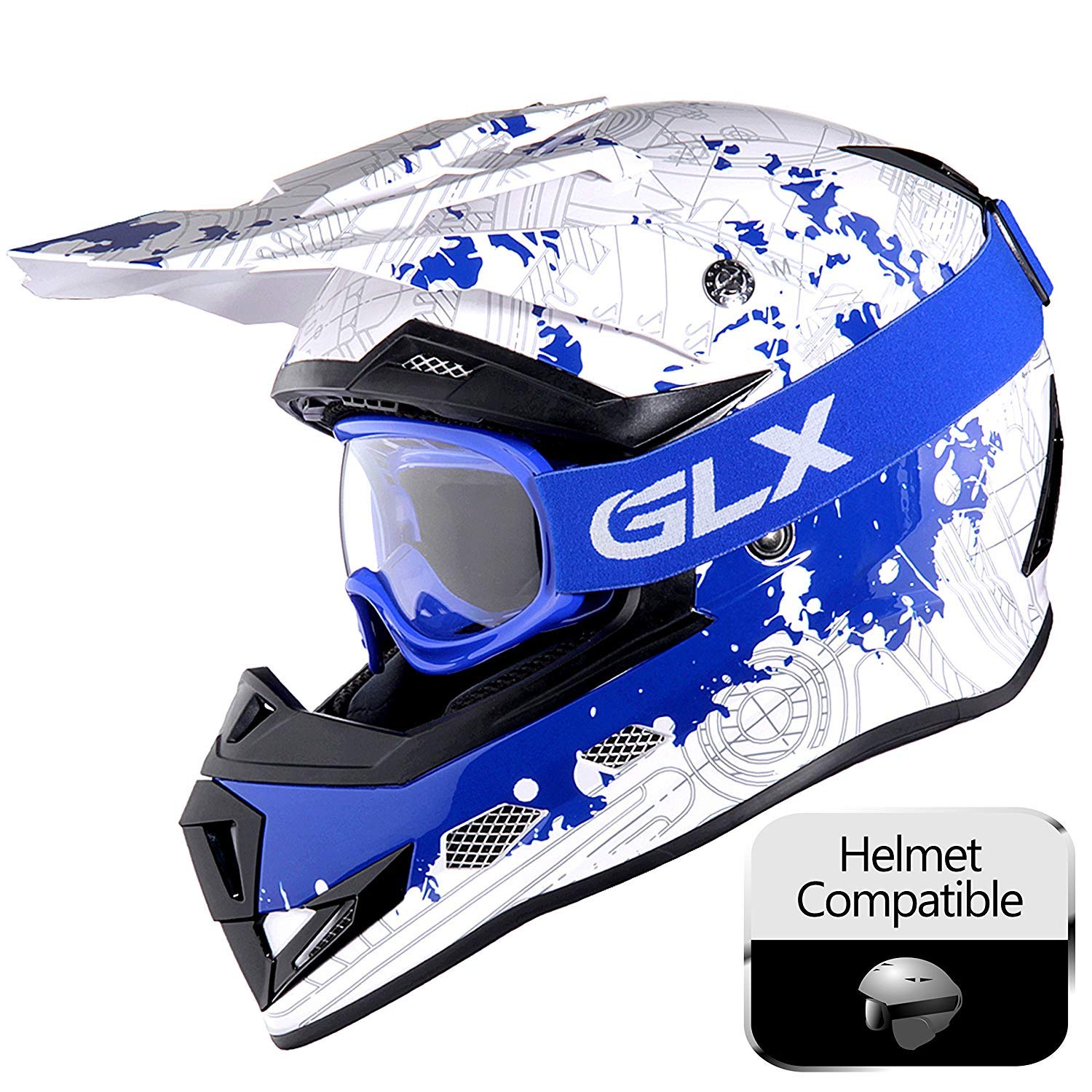 Glx Yh15 Anti-Fog Impact-Resistant Kids Youth Atv Off-Road Dirt Bike Motocross Goggles For Boys & Girls (Blue, One_Size)
