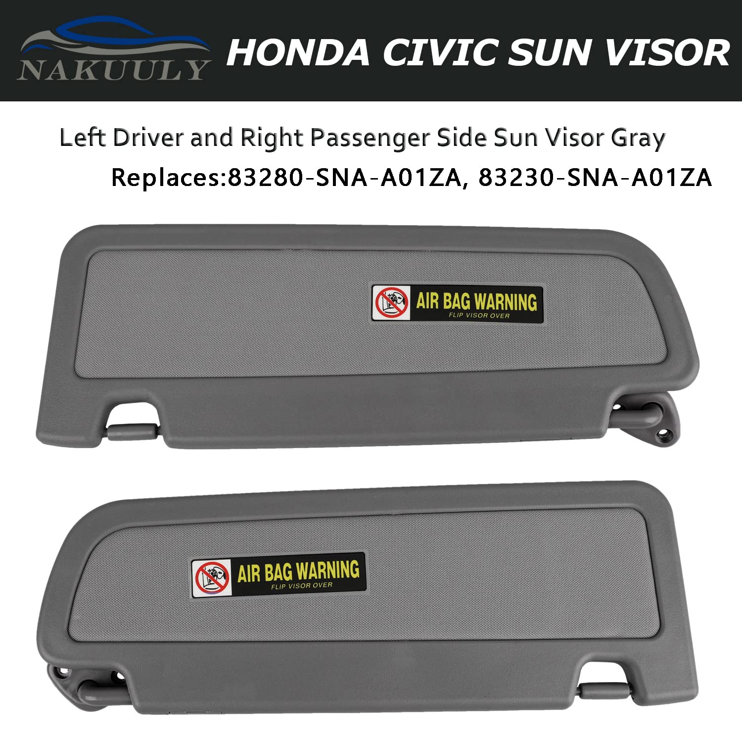 Nakuuly Left Driver and Right Passenger Side Sun Visor Atlas Gray Compatible with Honda Civic 2006 2007 2008 2009 2010 2011 Repl
