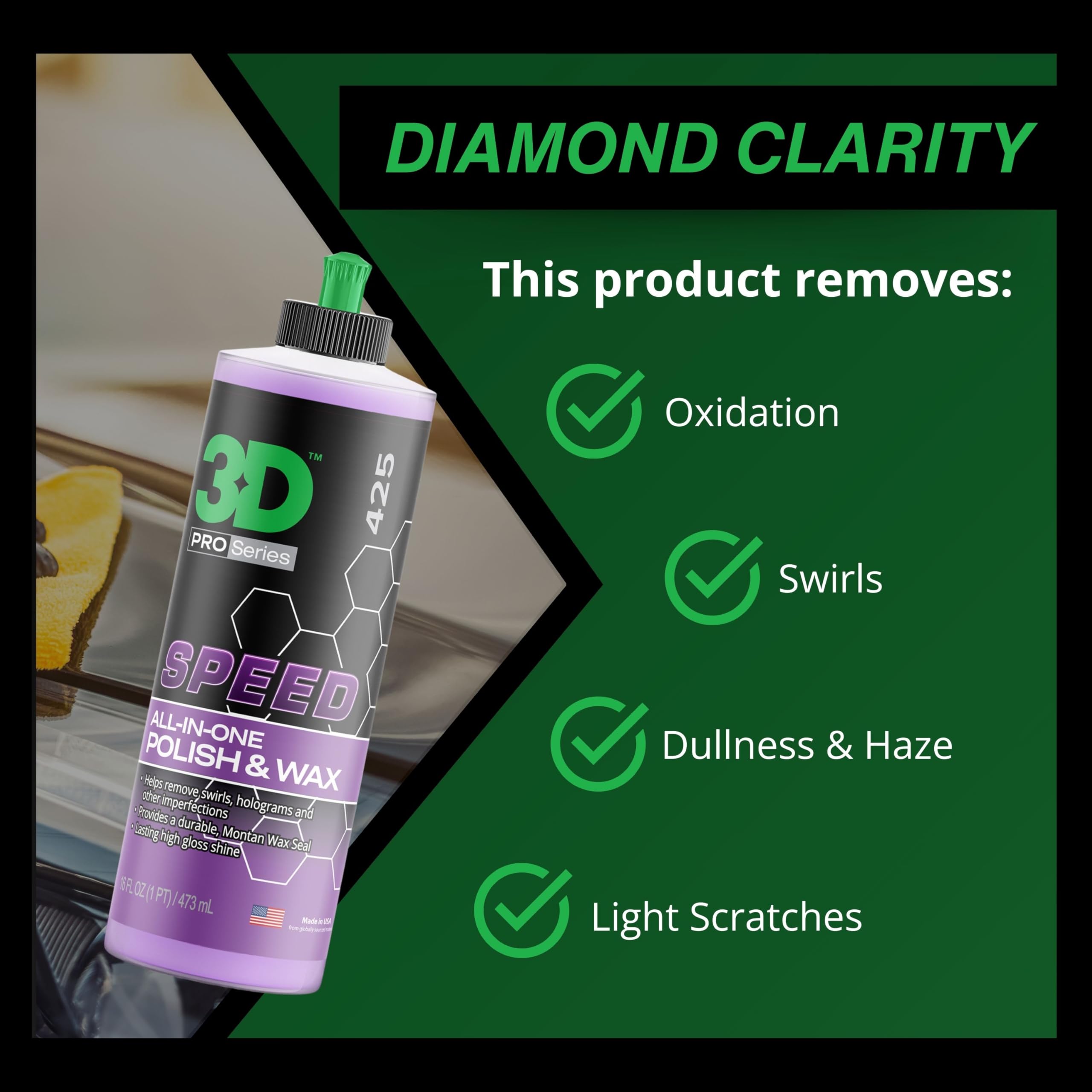 3D Speed All-In-One Polish & Wax - Scratch & Swirl Remover, Clear Coat Safe Paint Sealant - High Gloss Finish, Easy Application