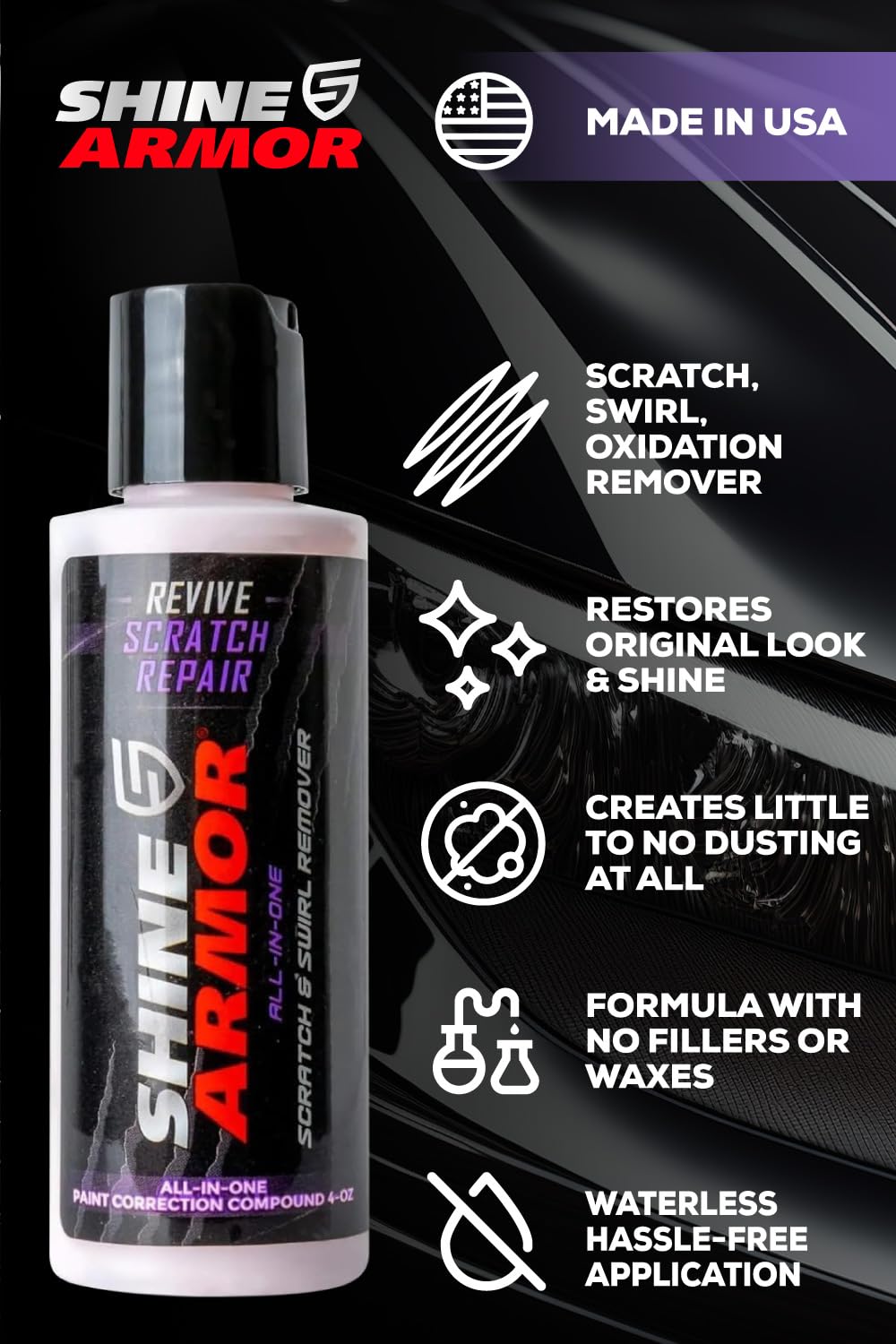 Instant Car Scratch Remover - Professional-Grade Buffer Compound For Swirls & Scratches | Safe For All Paints | By Shine Armor