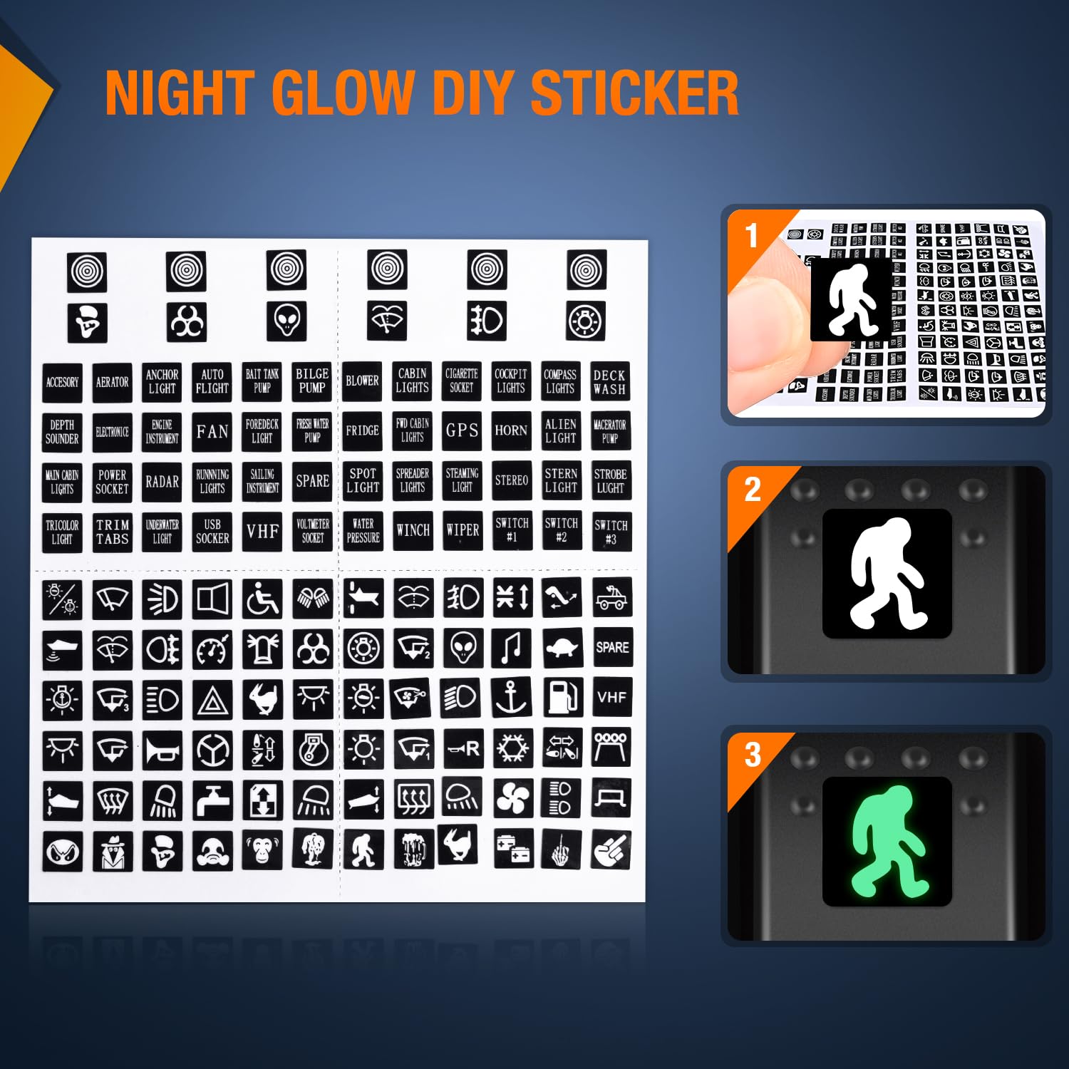 Nilight 3 Pack Rocker Switches With Night Glow Diy Stickers On Off 5 Pin Spst Led Light Switches With Blue Backlit 12V/24V Toggl