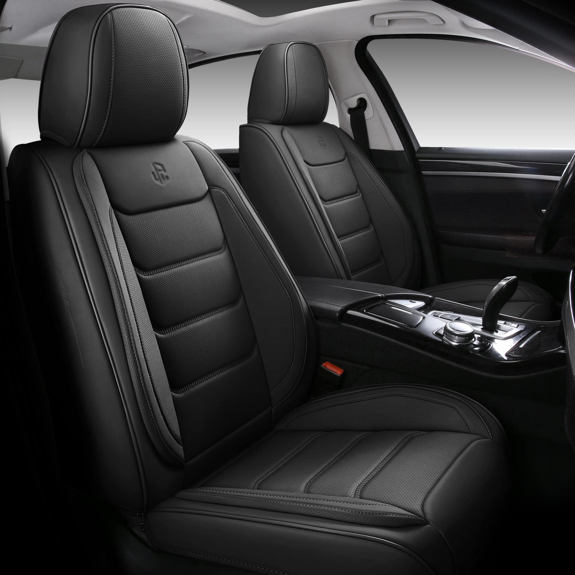 Isen-Coverauto Full Coverage Faux Leather Car Seat Covers Full Set,Automotive Seat Covers For Cars,Suvs Pick-Up Truck, Car Seat Cushion, Black Seat Covers For 5 Seats