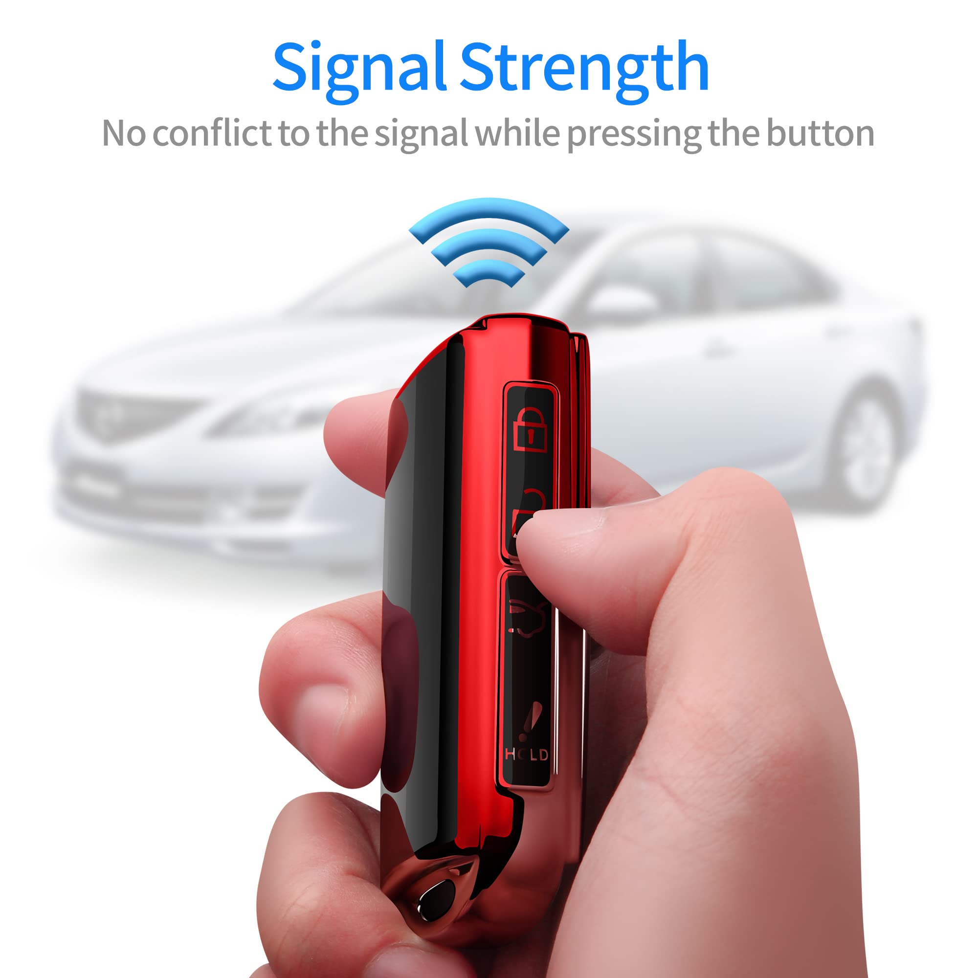 Tukellen For Mazda Key Fob Cover 360 Degree Full Protection Key Case Key Shell Compatible With 2019-2024 Mazda 3, Mazda 3 Hatchback, 2020-2024 Mazda Cx-5, Cx-30, Cx-9-Red