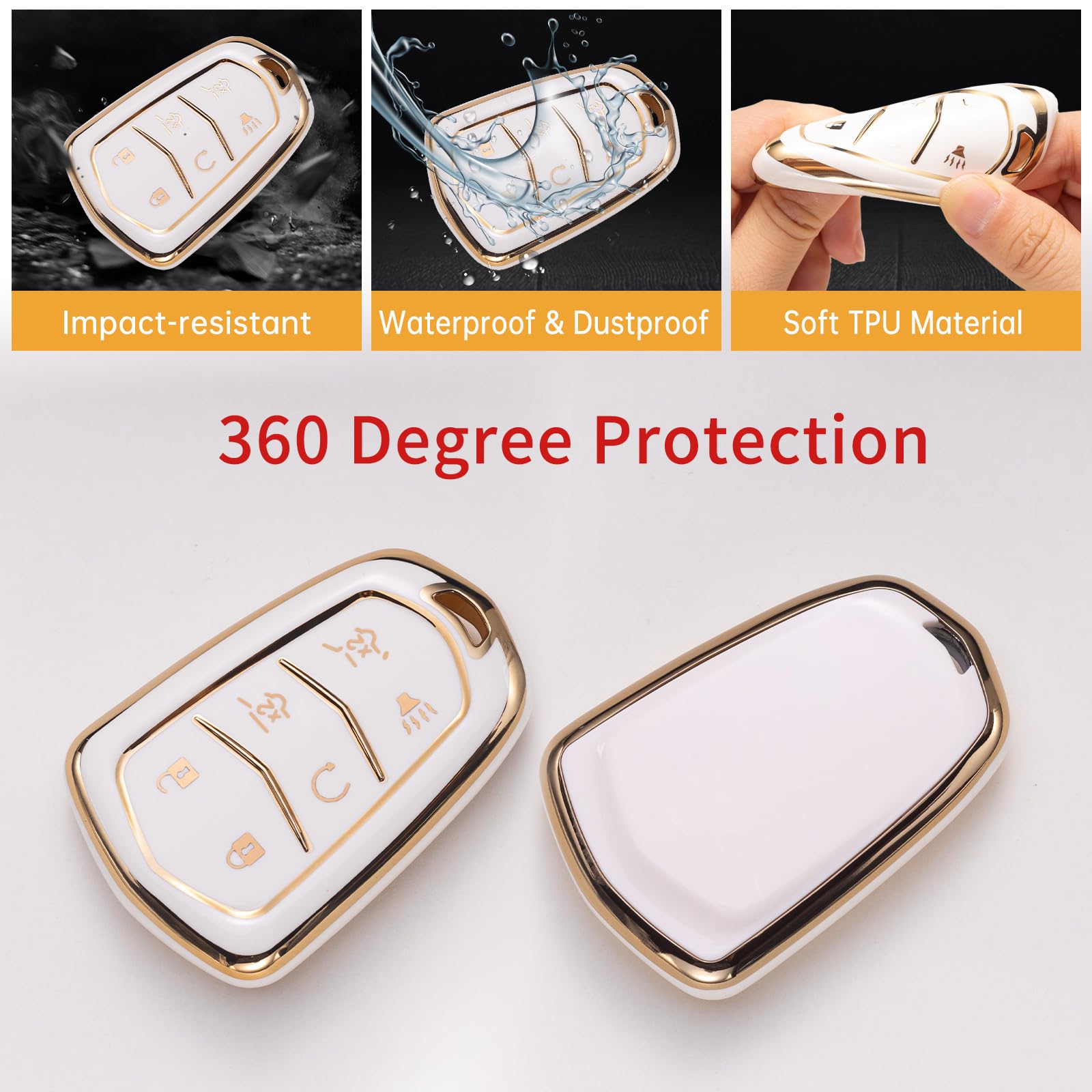 Gematay Cadillac Key Fob Cover, Tpu Case For Escalade Cts Srx Xt5 Ats Ct6, White & Black, Suv & Passenger Car