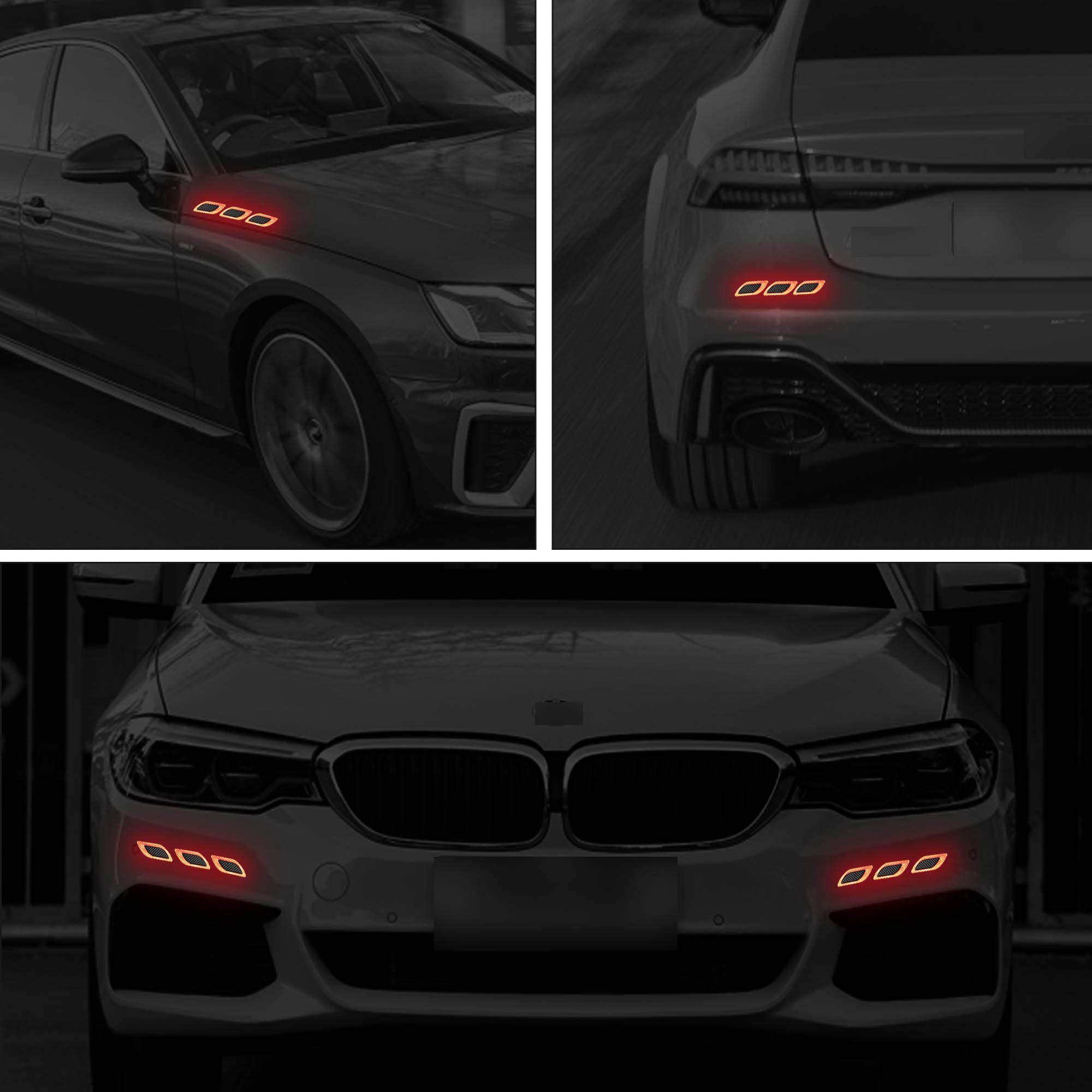 Tomall 6Pcs 3D Strong Reflective Stripe Sticker For Car Fender Hood Bumper High-Intensity Night Visibility Reflective Decal Safety Warning Diamond Grade Carbon Fiber Universal For Car Suv (Red)