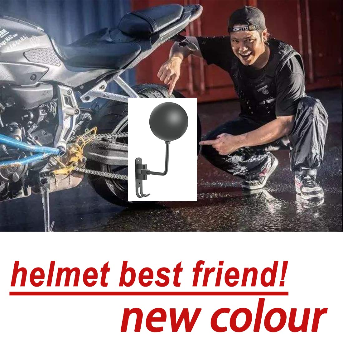 Sangmo Grey 180 Motorcycle Helmet Rack, Rotation Metal Helmet Holder Wall Mount, Helmet Holder Bike With 2 Hooks Helmet Hanger F