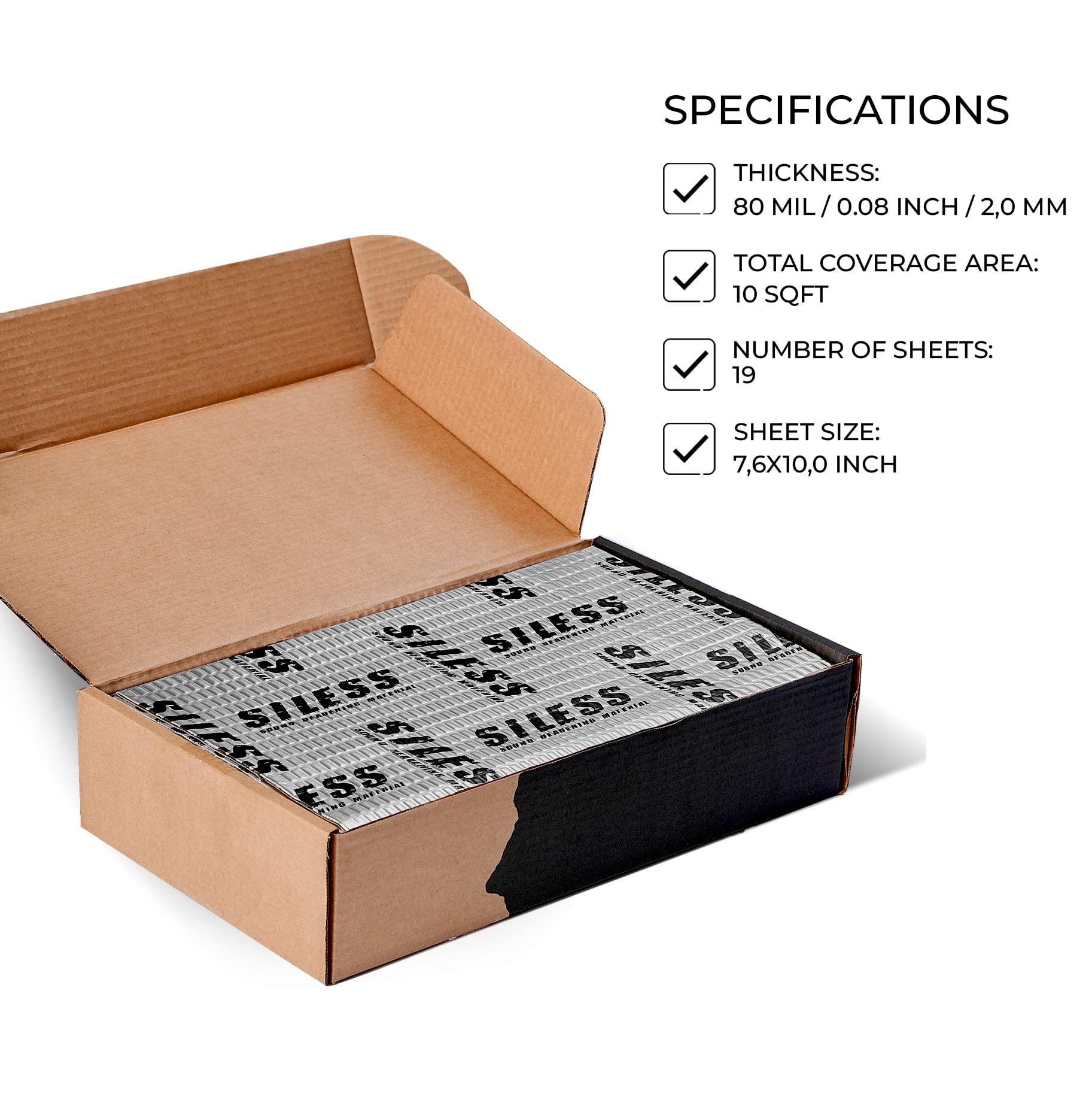 Siless 80 Mil (2Mm) Car Sound Deadening Mat - Butyl Automotive Sound Deadener - Noise Insulation And Vibration Dampening Materia