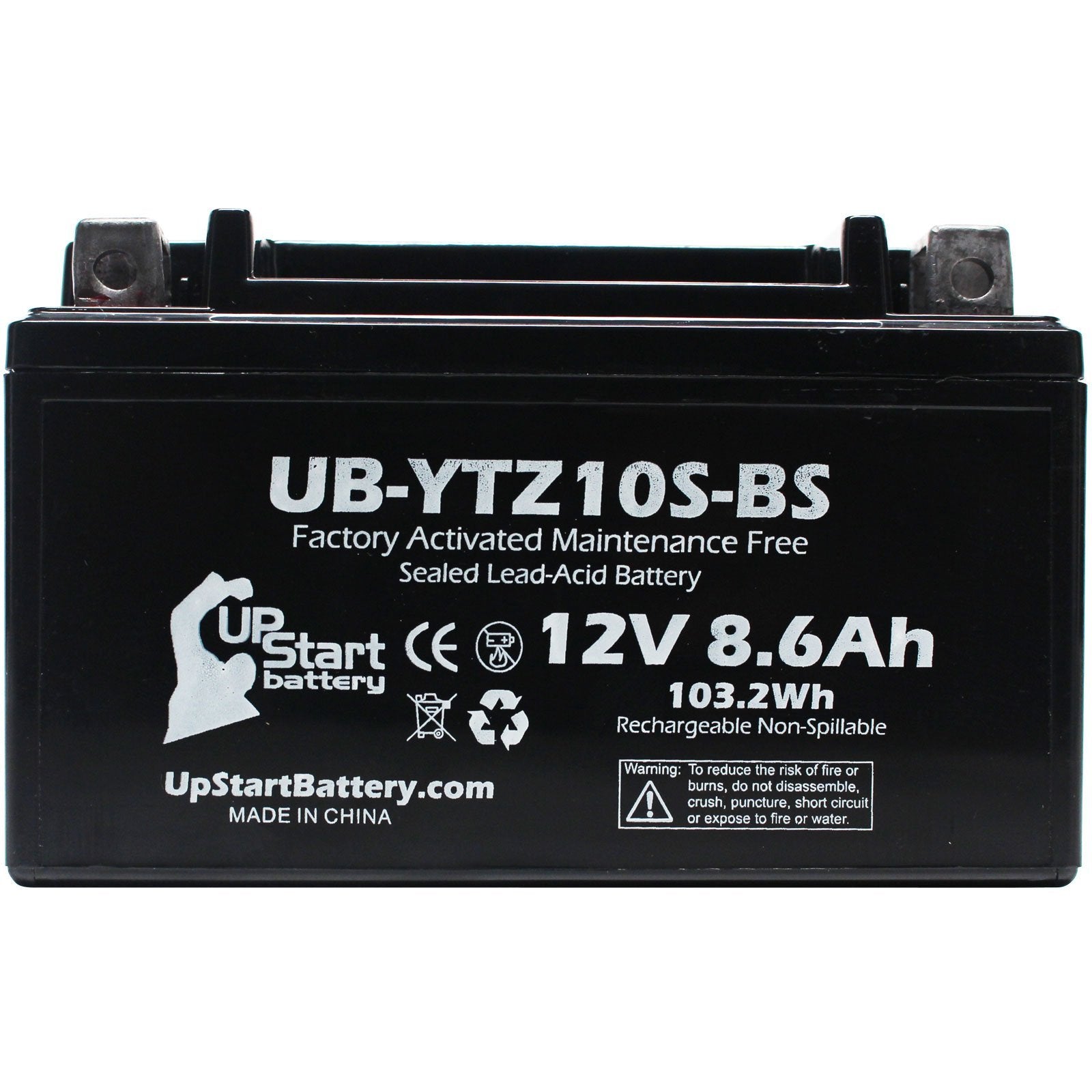 Ytz10S-Bs Battery Replacement (8.6Ah, 12V, Sealed) Factory Activated, Maintenance Free Battery Compatible With - 2015 Fz-07, 200