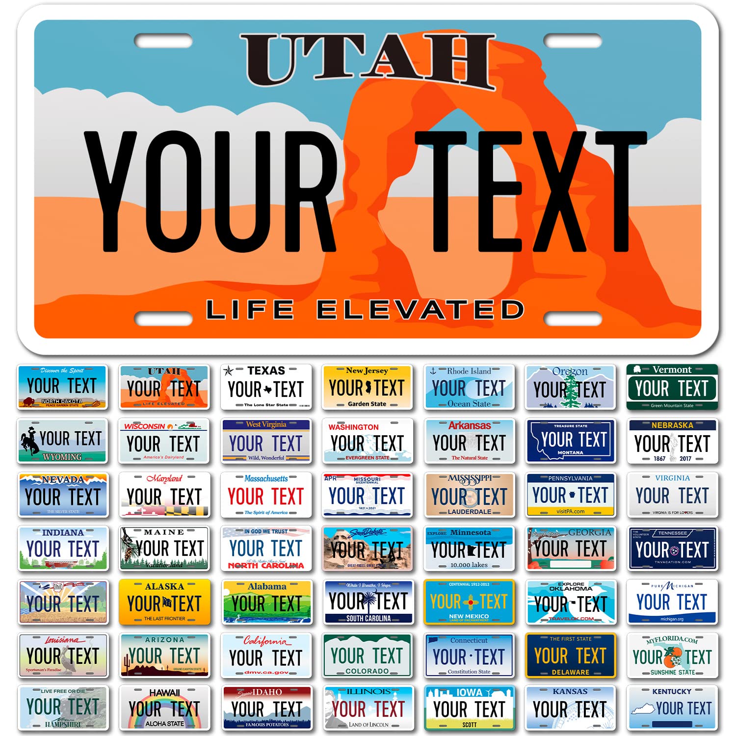 Custom Utah, Mini License Plate, Personalized 50 States Fake License Plate For Front Of Car Sign, 3X6 Inches, Rust Free .040 Aluminum, Fade Resistant, Made In The Usa By Sigo Signs,