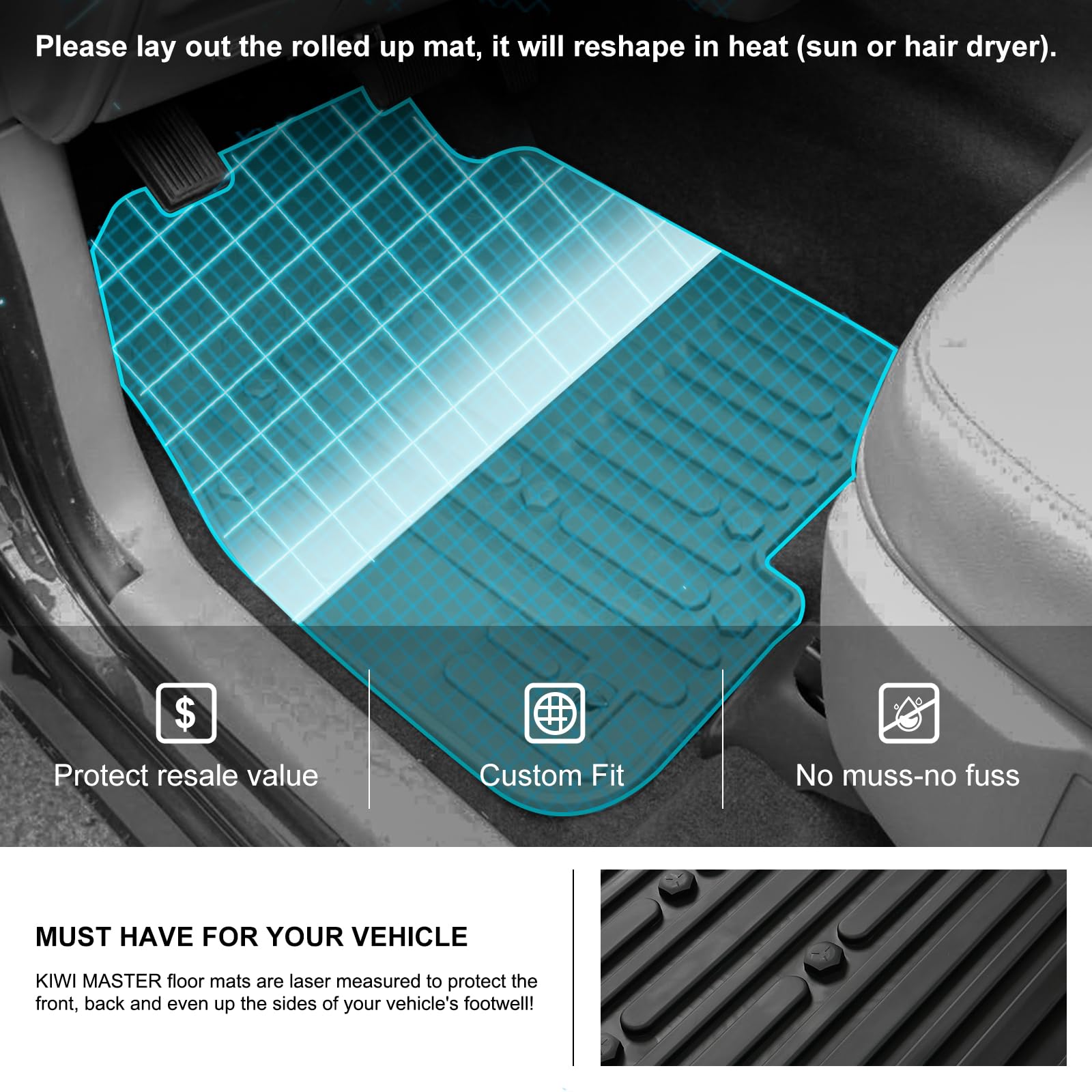 Kiwi Master Floor Mats For 2013-2018 Dodge Ram 1500/2500/3500 Crew Cab, 2019-2024 Ram 1500 Classic Crew Cab All Weather Mat Tpe