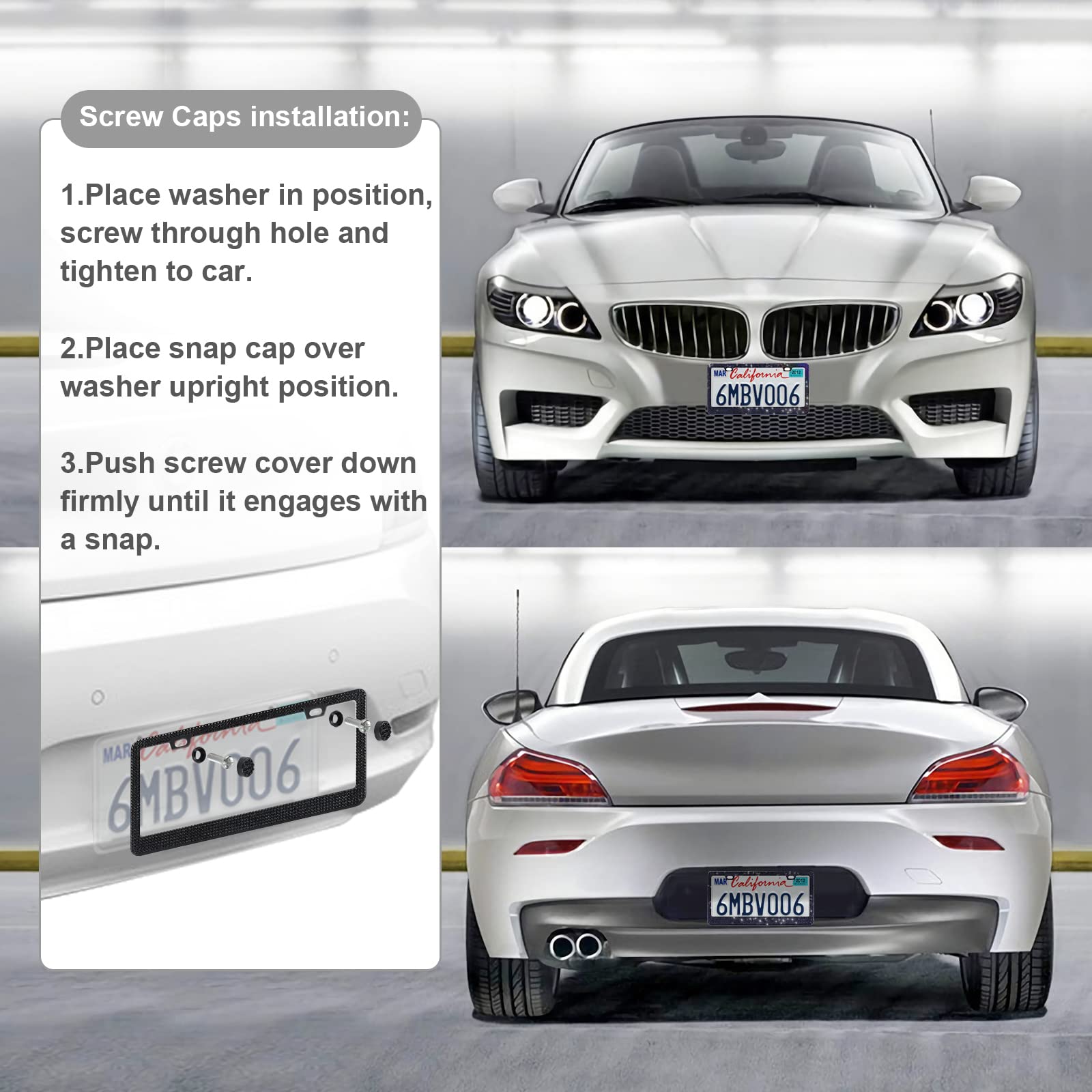 Quanqiufei Bling License Plate Frames For Women, Sparkly Rhinestone Diamond Car Accessories With Glitter Crystal Caps (1 Pack Bl