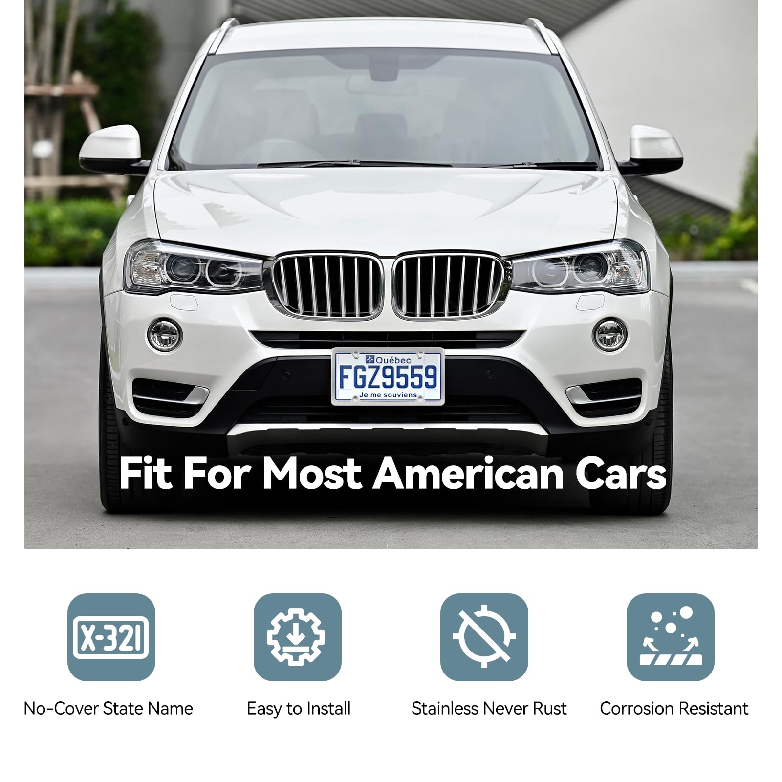 Ohuhu License Plate Frames, 2 Pcs 4 Holes Slim Stainless Steel Polish Mirror License Plate Frame + Chrome Screw Caps (Silver)