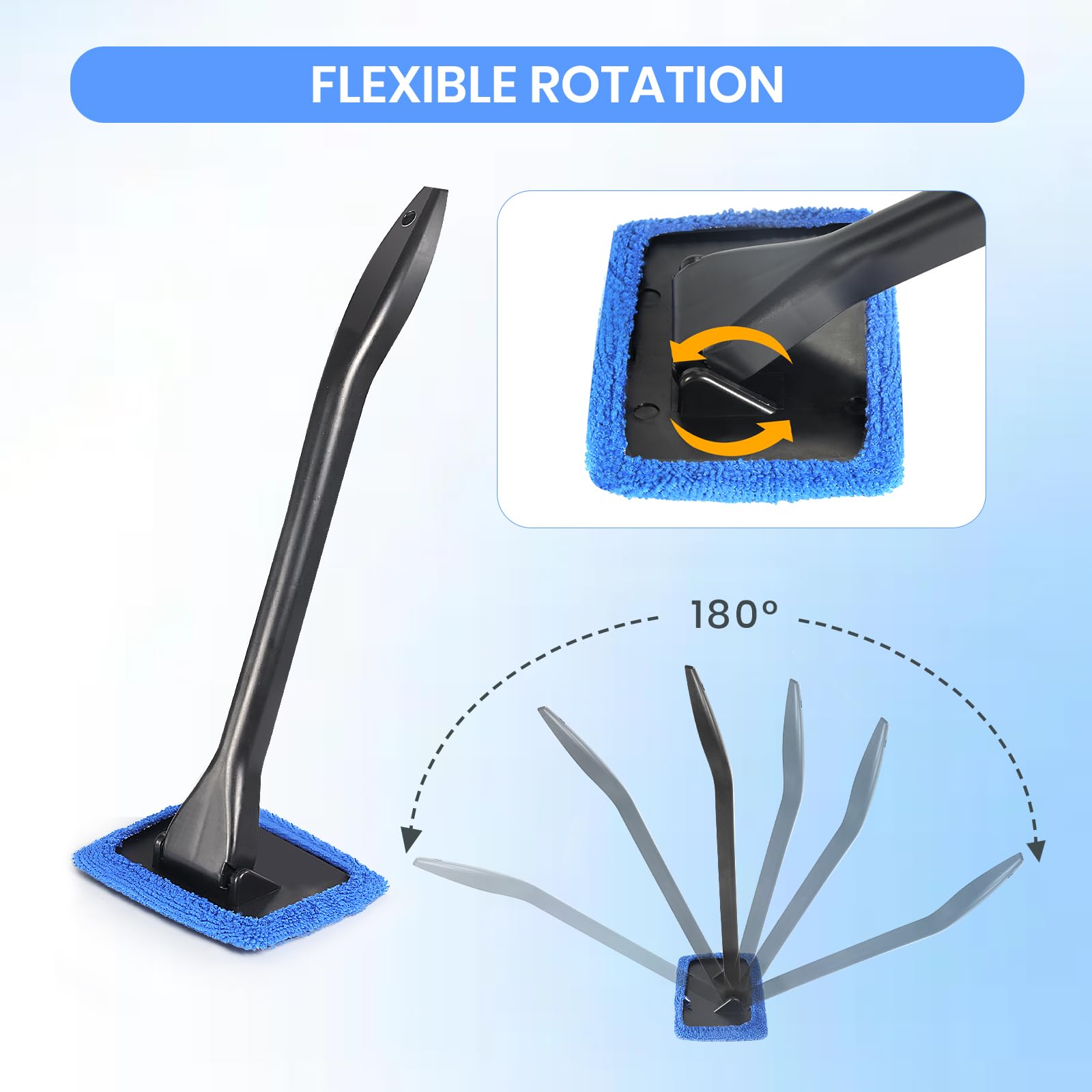 6PCS Windshield Cleaning Tool Car Window Cleaner with 5 Reusable and Washable Microfiber Pads and Extendable Handle Auto Inside