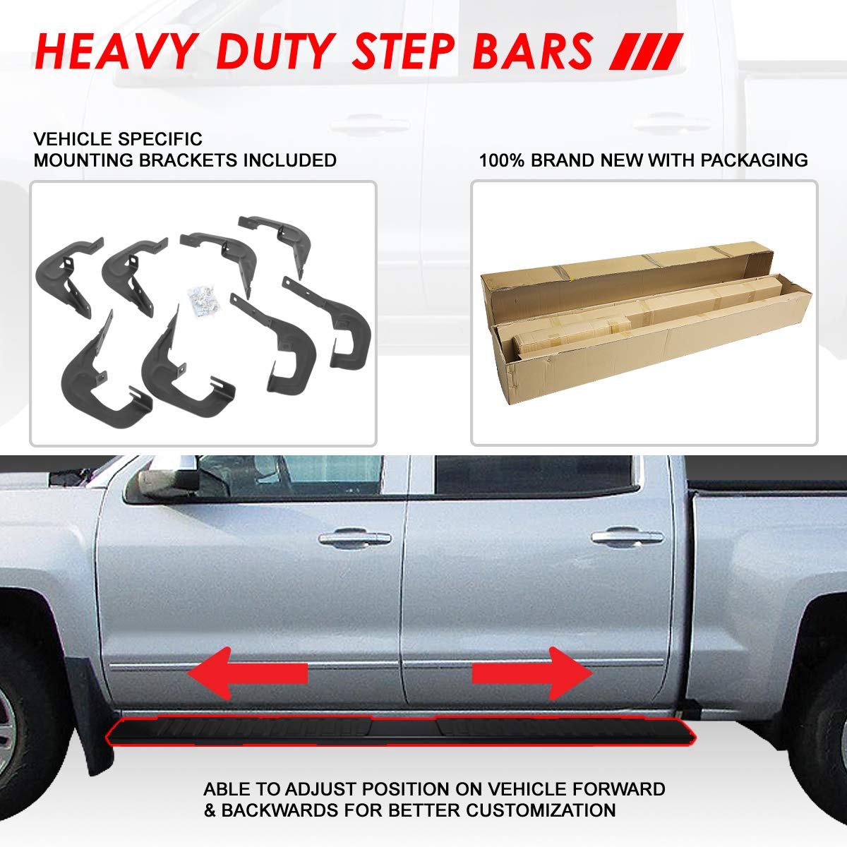 Auto Dynasty 6.7 Inches Side Step Nerf Bar Running Boards Compatible With Silverado Sierra 1500 2500Hd 3500Hd Crew Cab 07-19, St