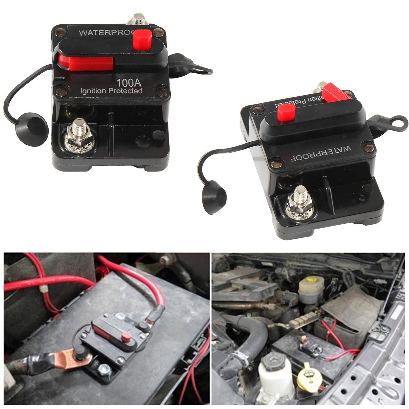 Red Wolf Waterproof 100Amp Circuit Breaker For Boat Trolling Motor Marine Atv Vehicles Stereo Audio Electronic Battery System Inline Fuse With Manual Reset Switch