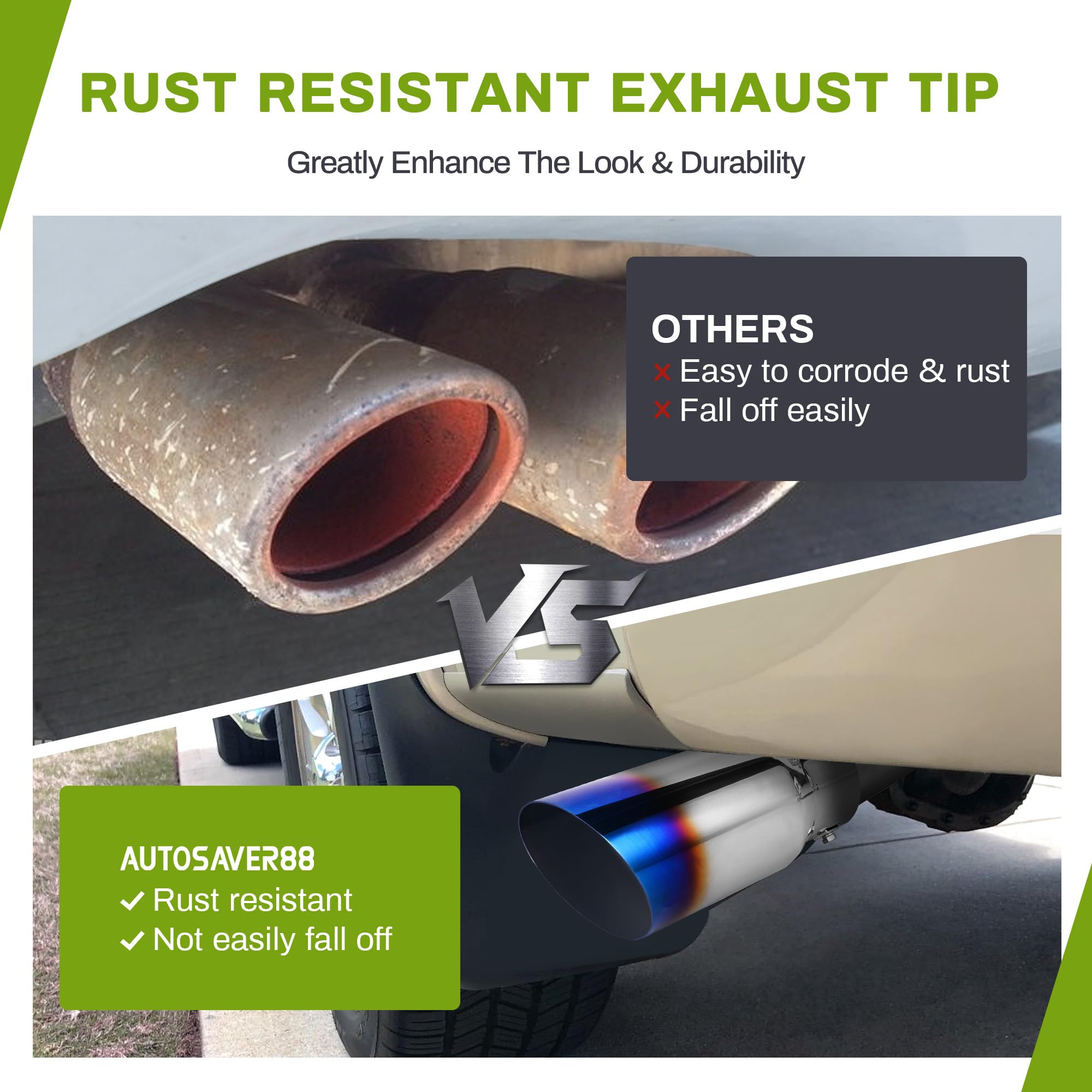 Autosaver88 1.5-2.5 Inch Exhaust Tip, 1.5'-2.5' Inlet 4' Outlet 9' Long Blue Burnt Stainless Exhaust Tip With Clamps And Adapters Fit For 1.5'/1.75'/2.0'/2.25'/2.5' Outer Diameter Tailpipe, Bolt-On