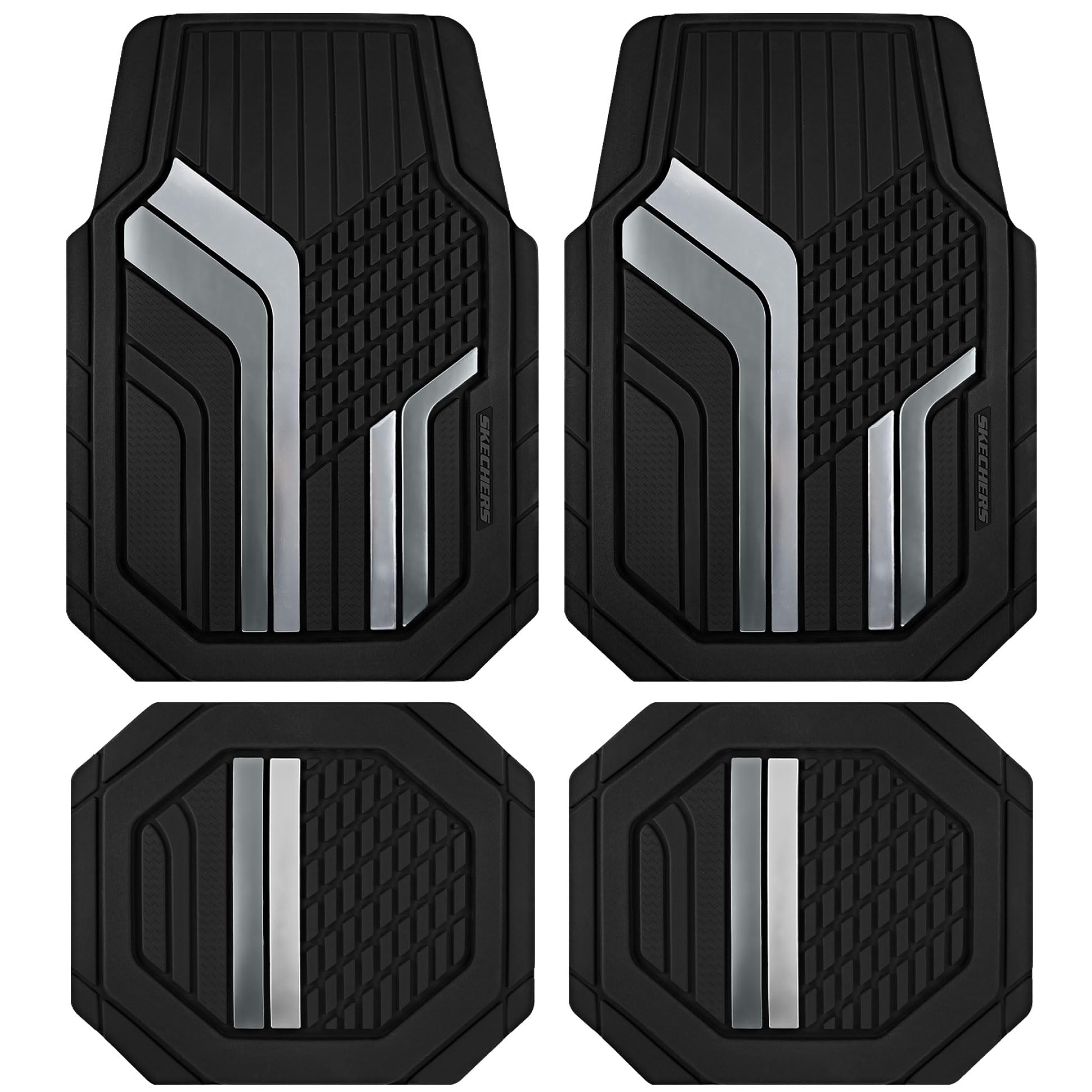 Skechers Heavy Duty Rubber Car Floor Mats,Dual Color Design Floor Mats,All Weather Car Mats,Waterproof Trim To Fit Universal Flo