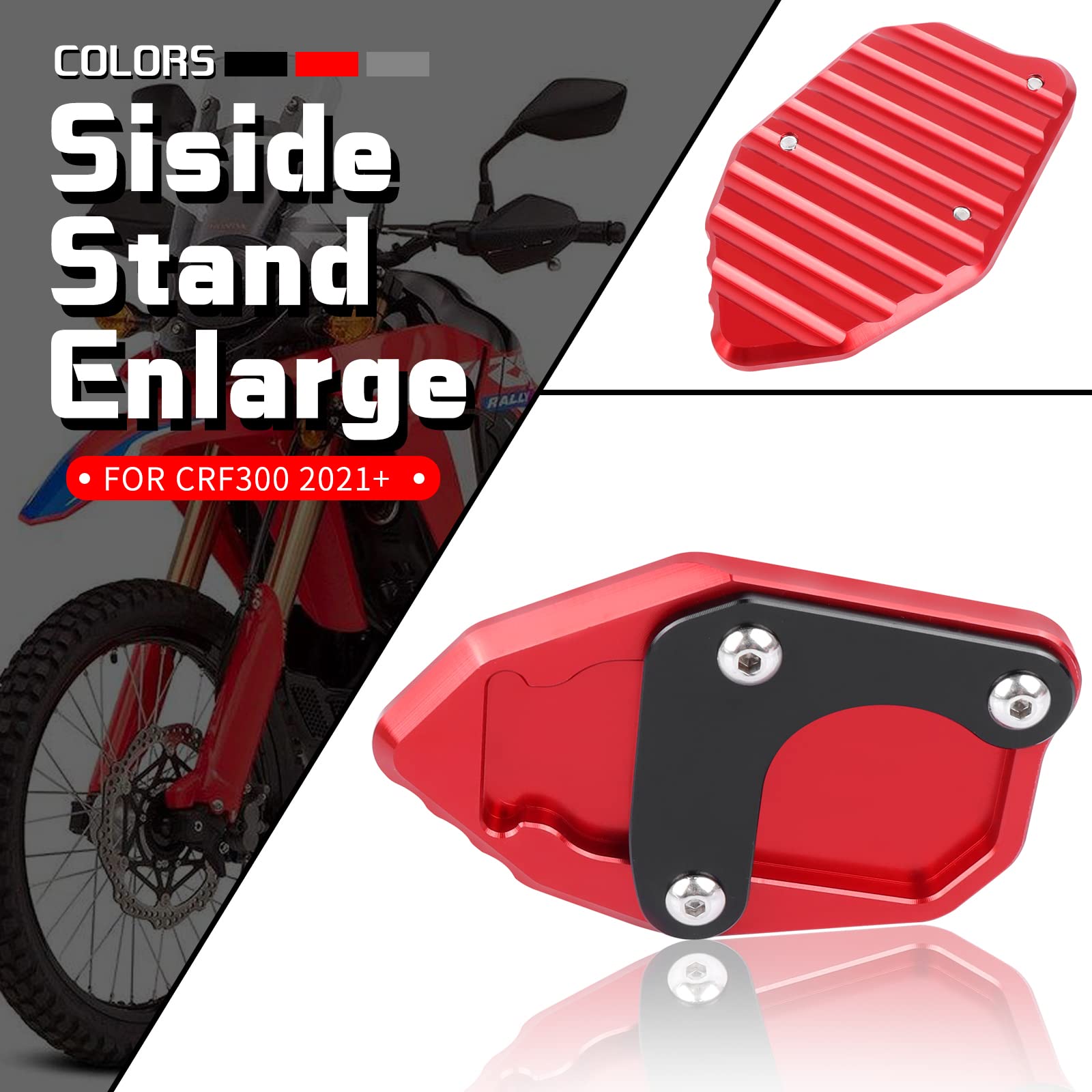 Baione Kickstand Extension Pad Replacement For Honda Crf300L Crf 300L Rally 2021 2022 Motorcycle Side Stand Foot Enlarger Plate Extender (Red)